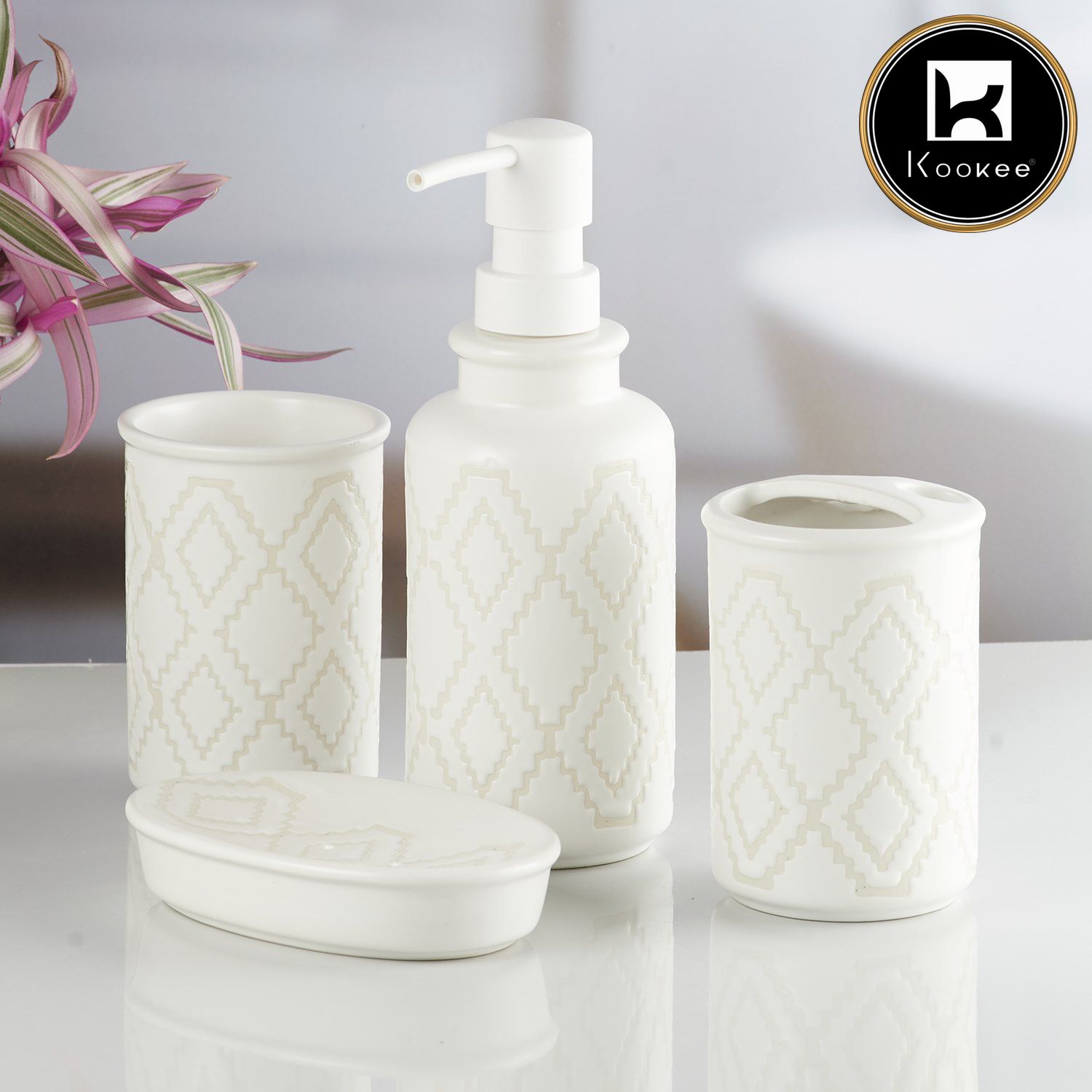 Ceramic Bathroom Set of 4 with Soap Dispenser (10247)