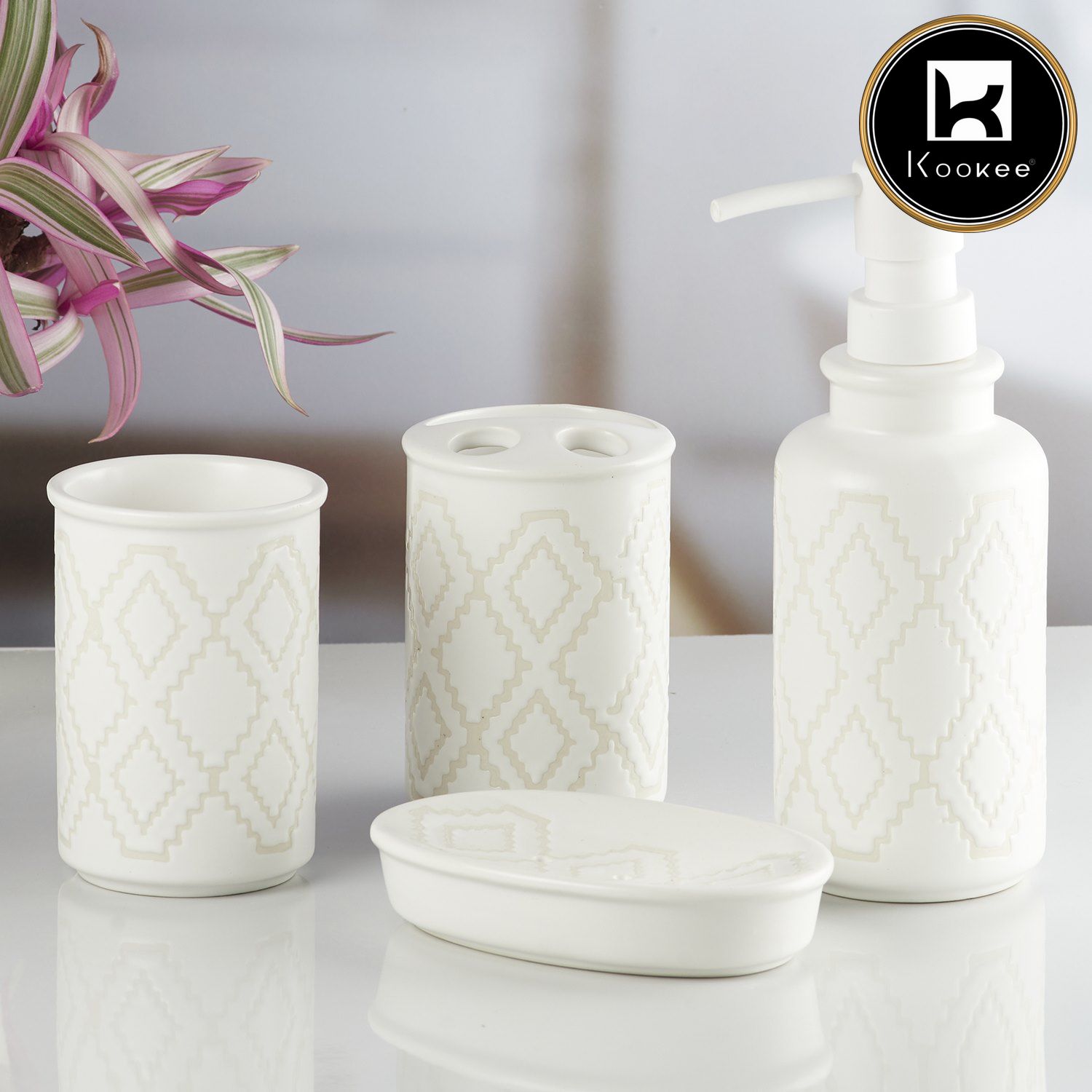 Kookee Ceramic Bathroom Sets, White, ART10247