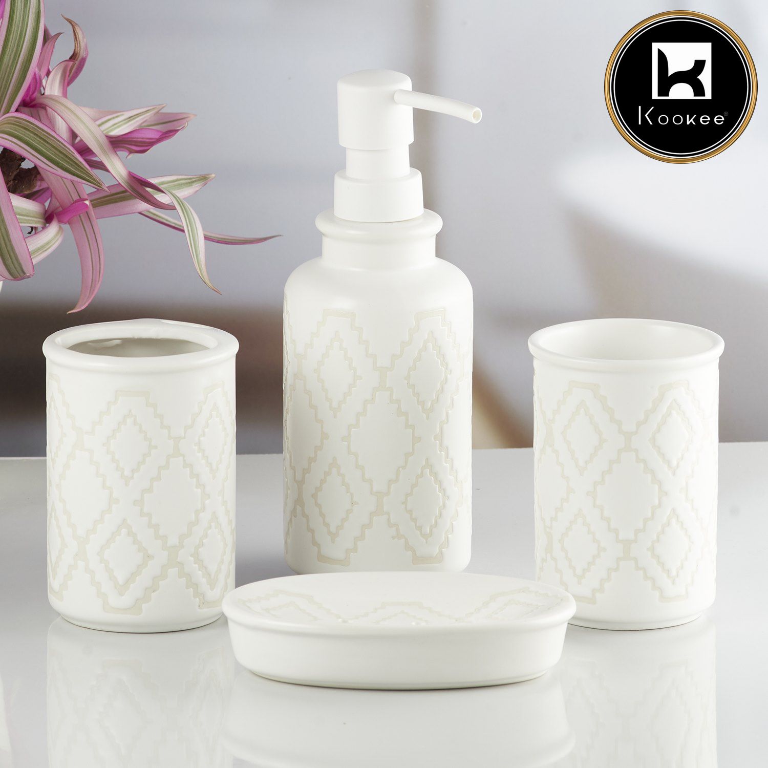 Ceramic Bathroom Set of 4 with Soap Dispenser (10247)