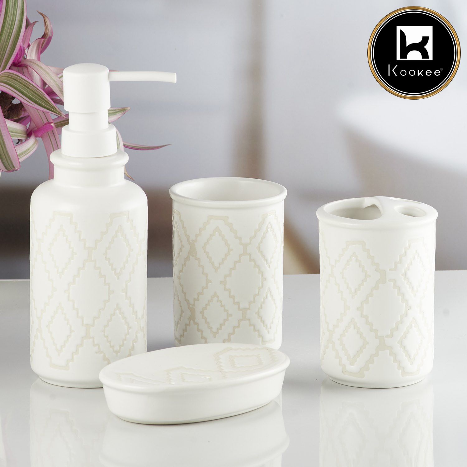 Ceramic Bathroom Set of 4 with Soap Dispenser (10247)