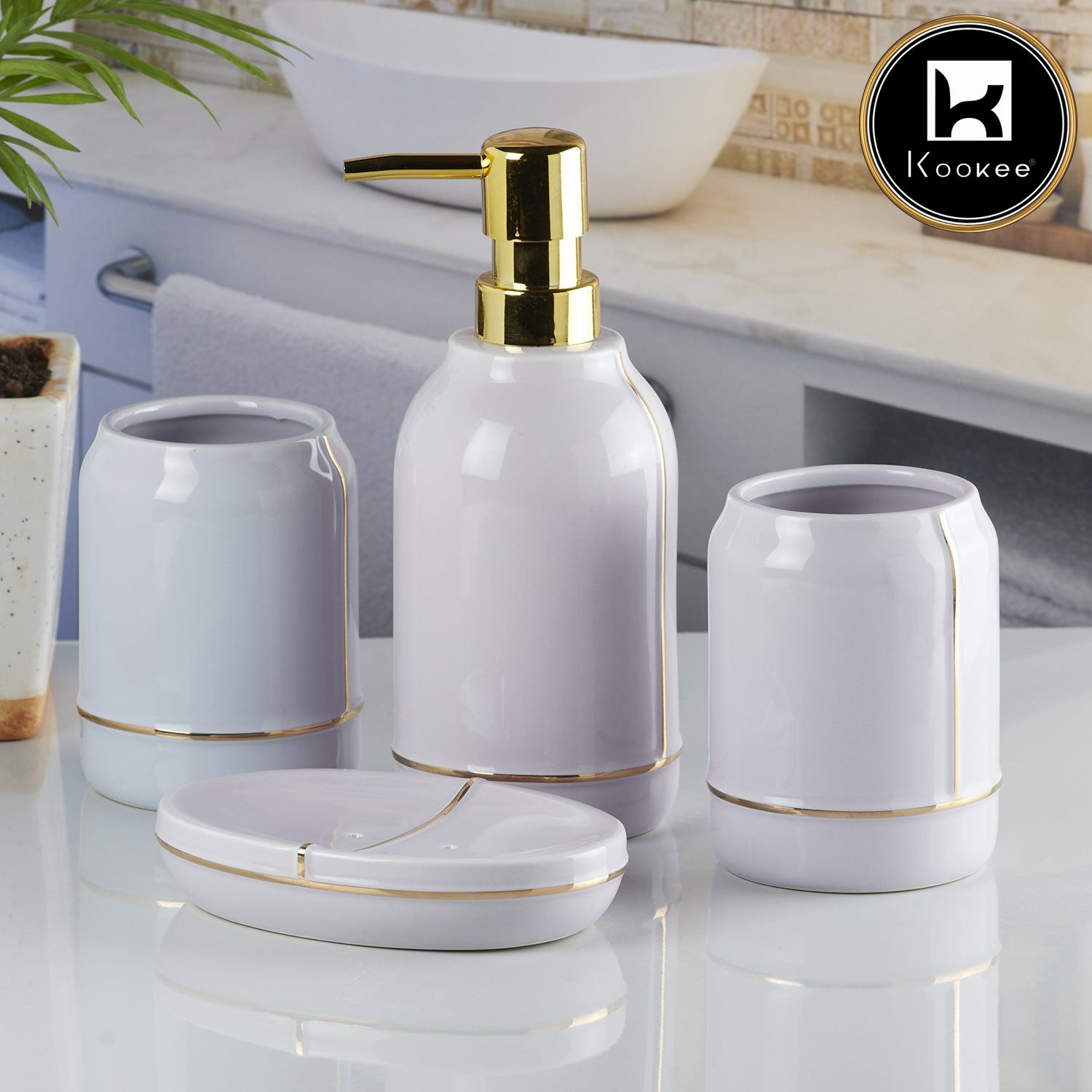 Kookee Ceramic Bathroom Sets, Purple, ART10248