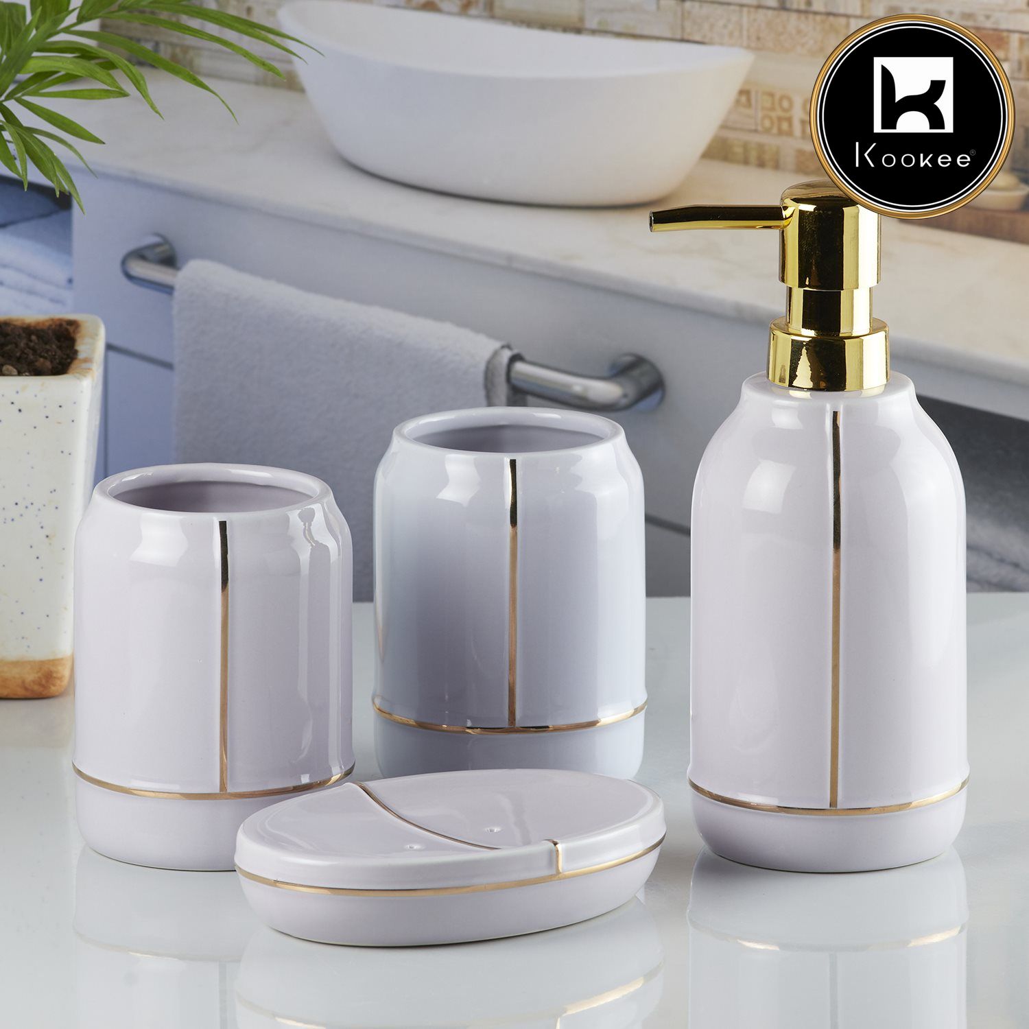 Kookee Ceramic Bathroom Sets, Purple, ART10248