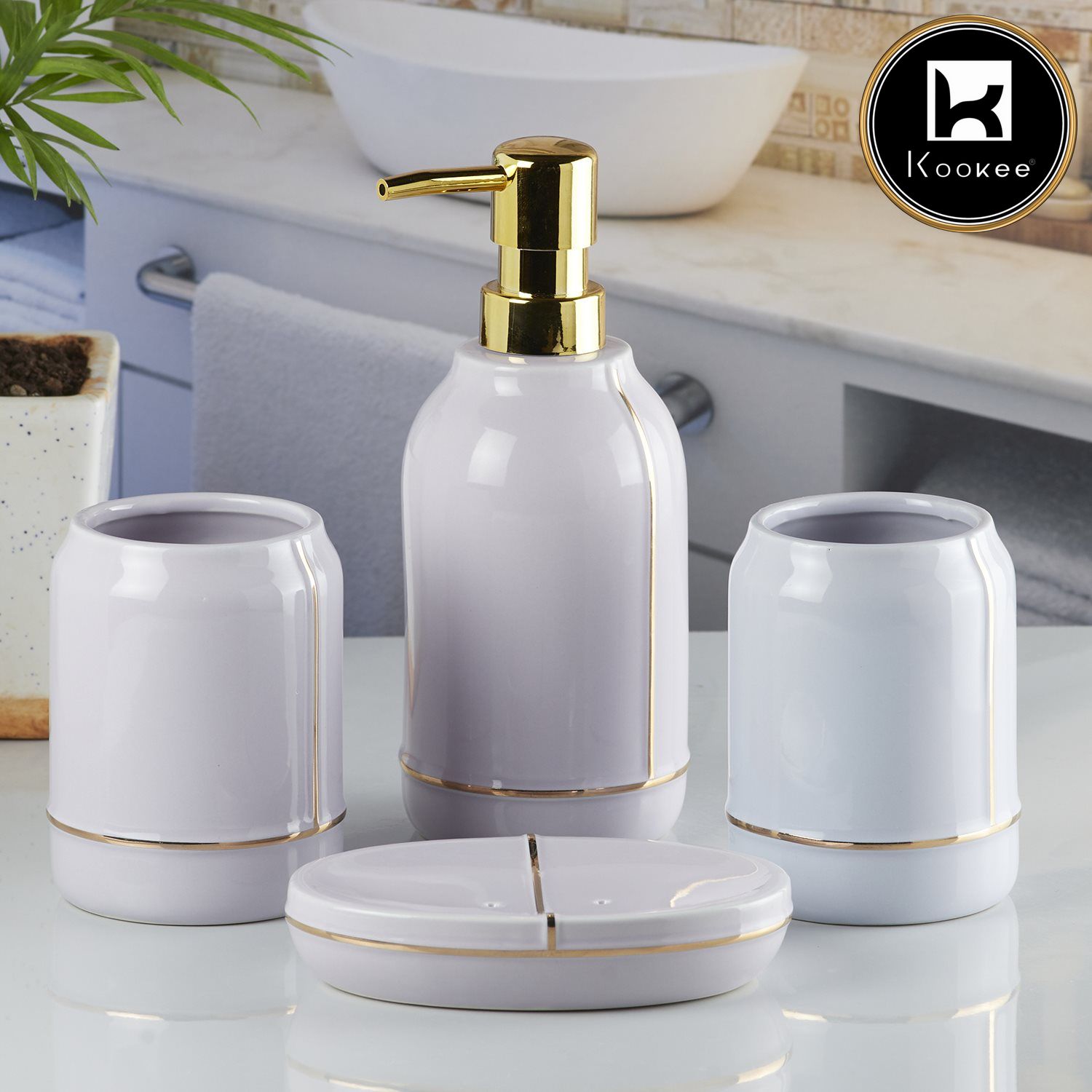 Ceramic Bathroom Accessories Set of 4 with Soap Dispenser (10248)