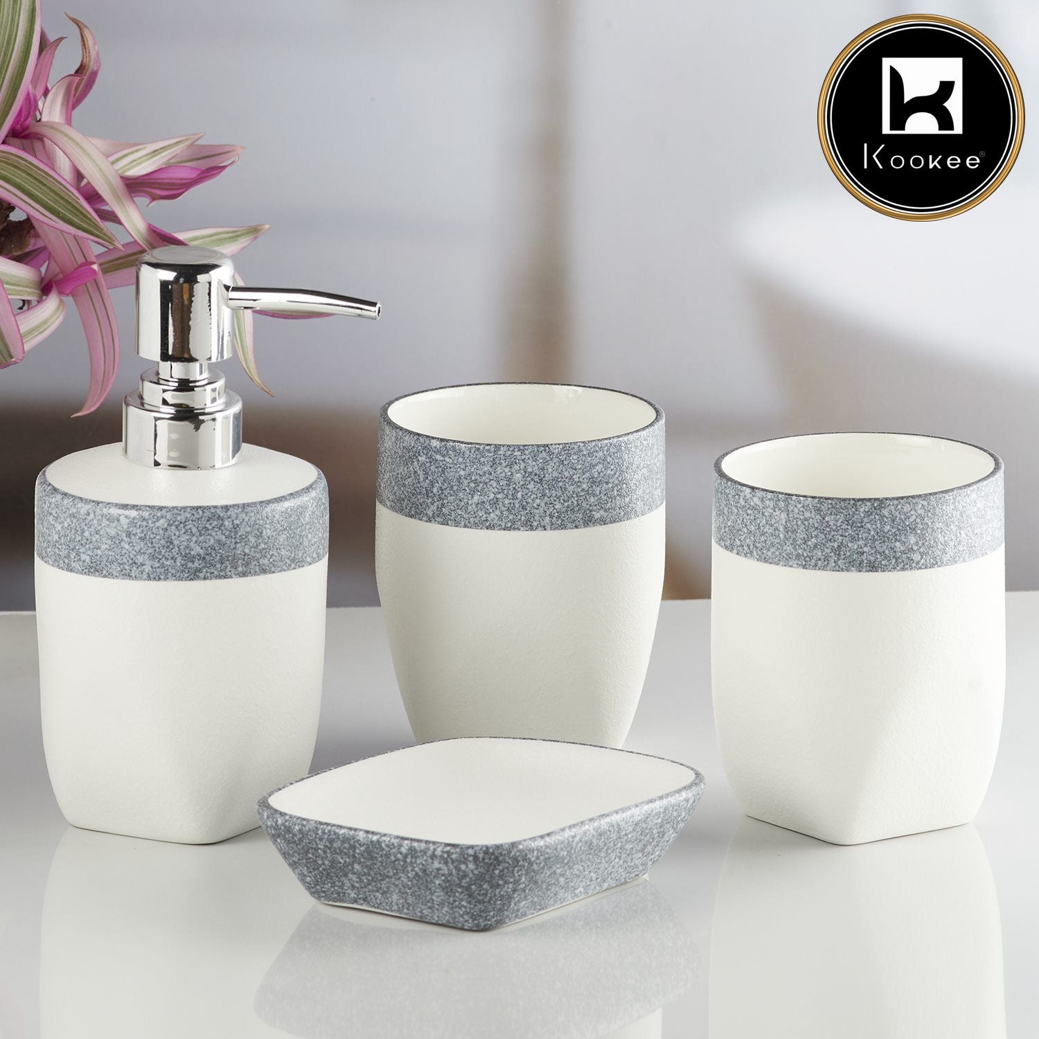 Ceramic Bathroom Accessories Set of 4 with Soap Dispenser (10249)