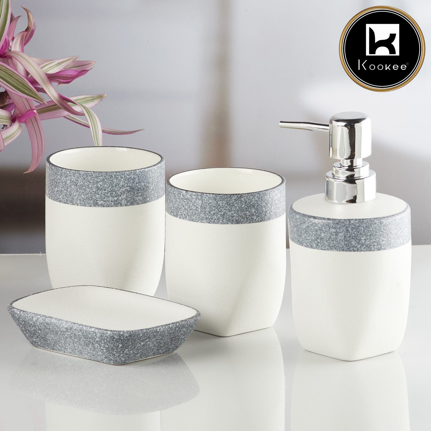 Ceramic Bathroom Accessories Set of 4 with Soap Dispenser (V-CBS-097)