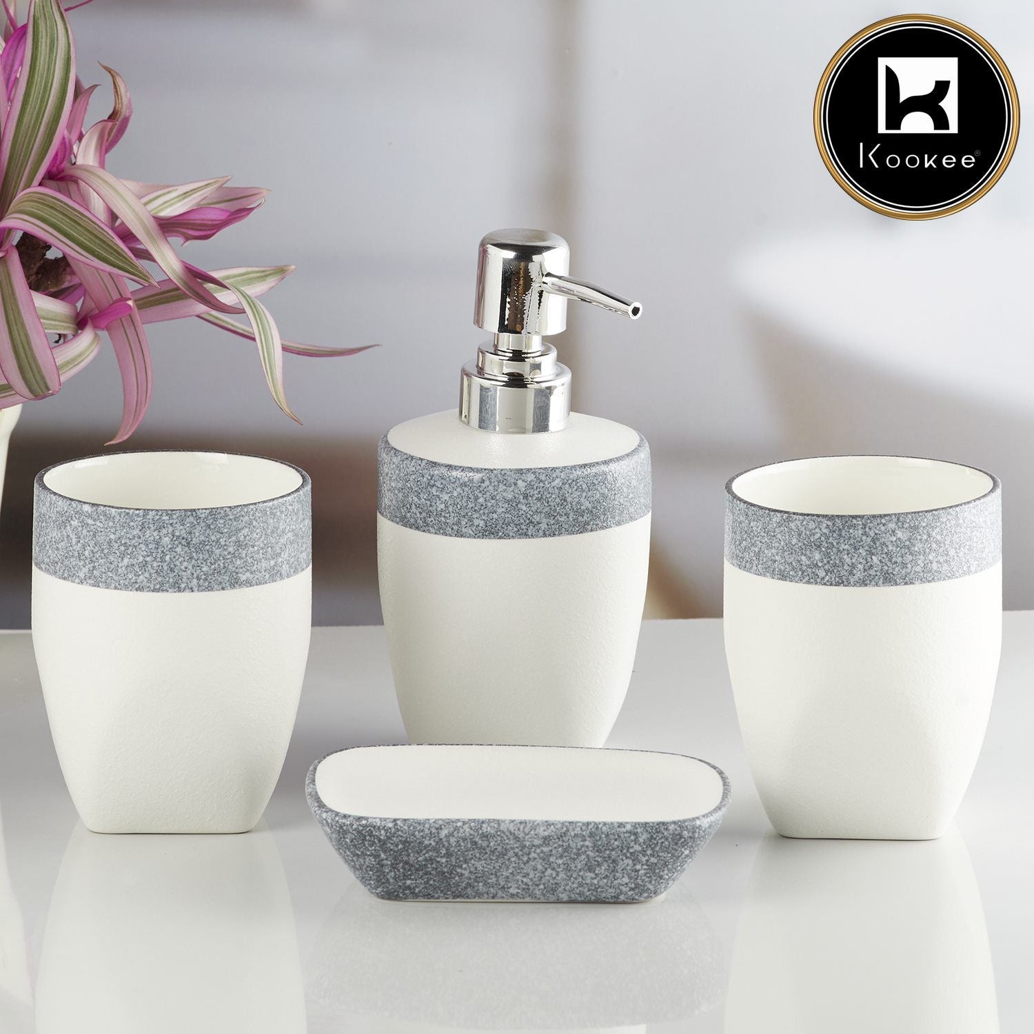 Ceramic Bathroom Accessories Set of 4 with Soap Dispenser (10249)