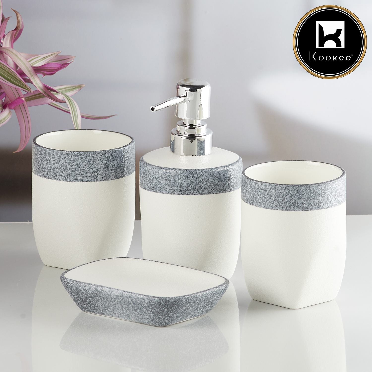 Ceramic Bathroom Accessories Set of 4 with Soap Dispenser (10249)