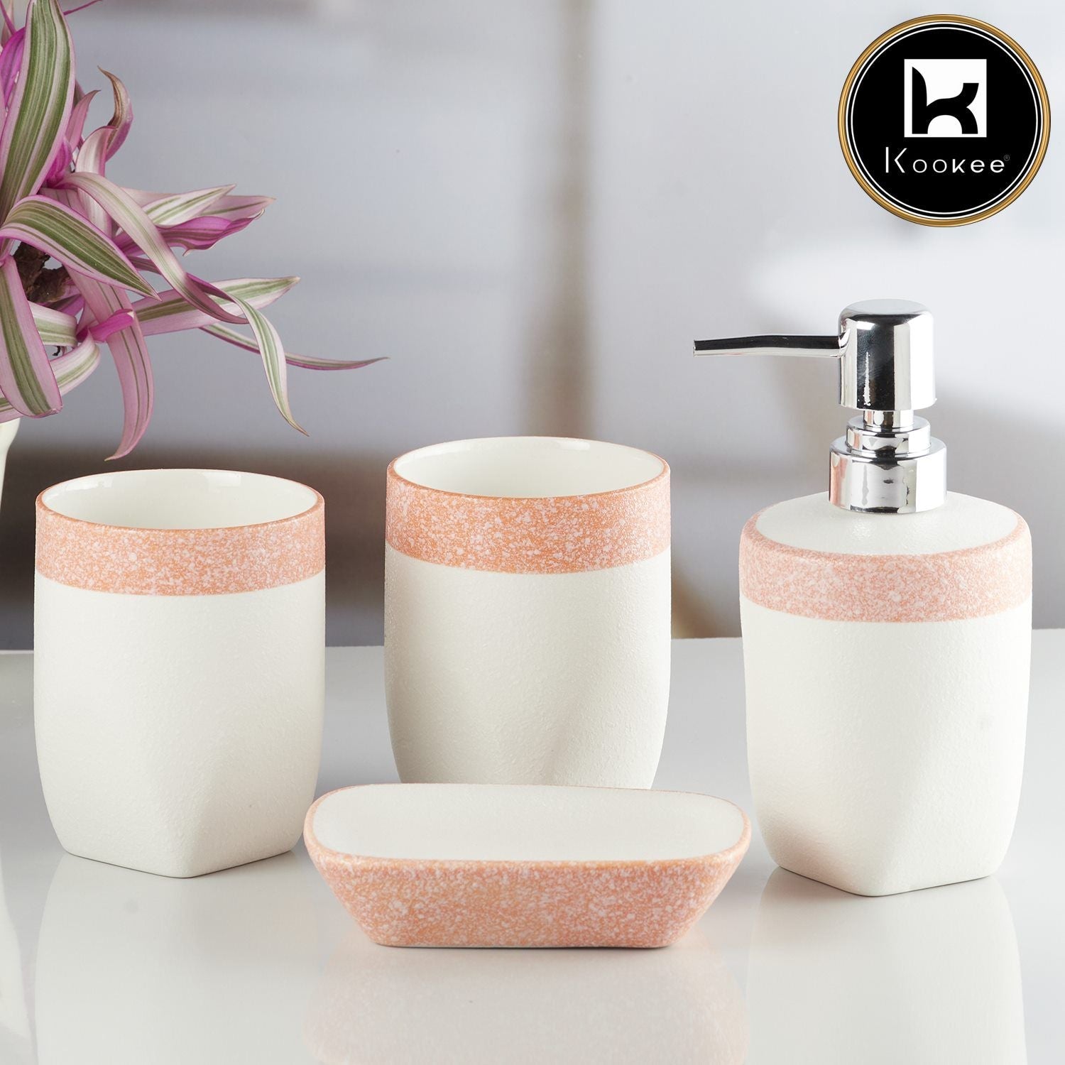 Ceramic Bathroom Set of 4 with Soap Dispenser (10250)