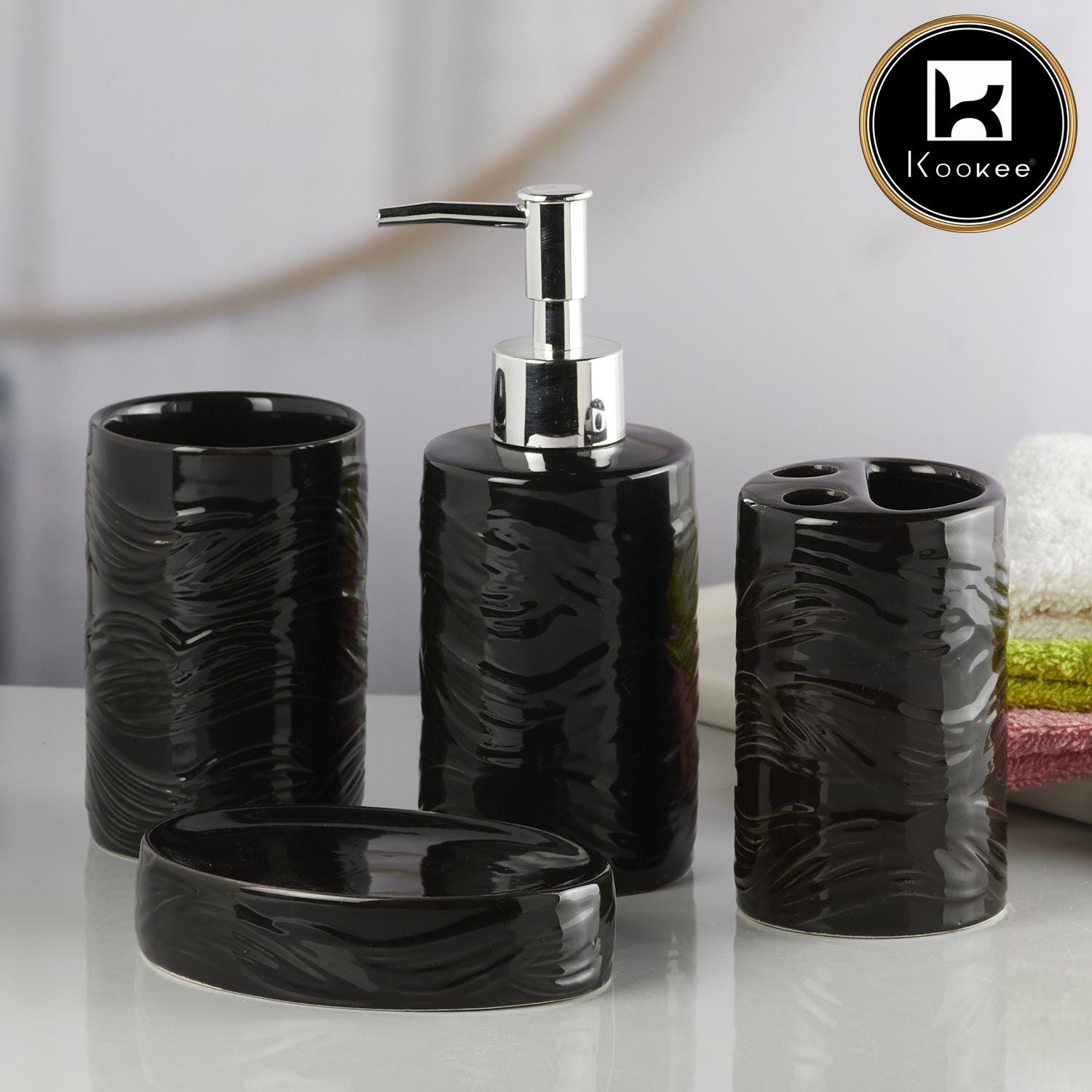 Kookee Ceramic Bathroom Sets, Black, ART10251
