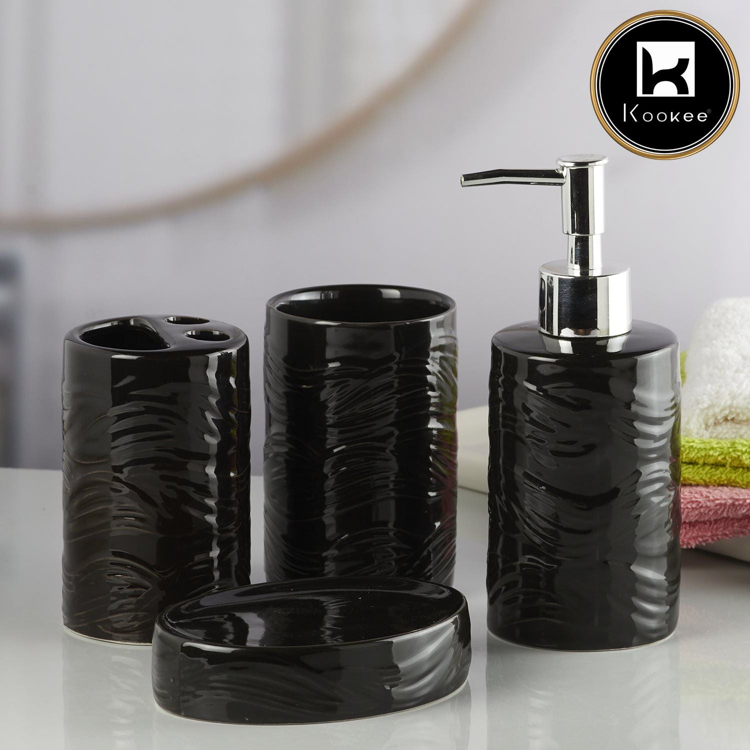 Kookee Ceramic Bathroom Sets, Black, ART10251