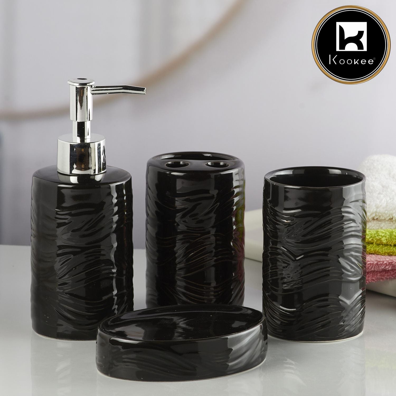 Kookee Ceramic Bathroom Sets, Black, ART10251