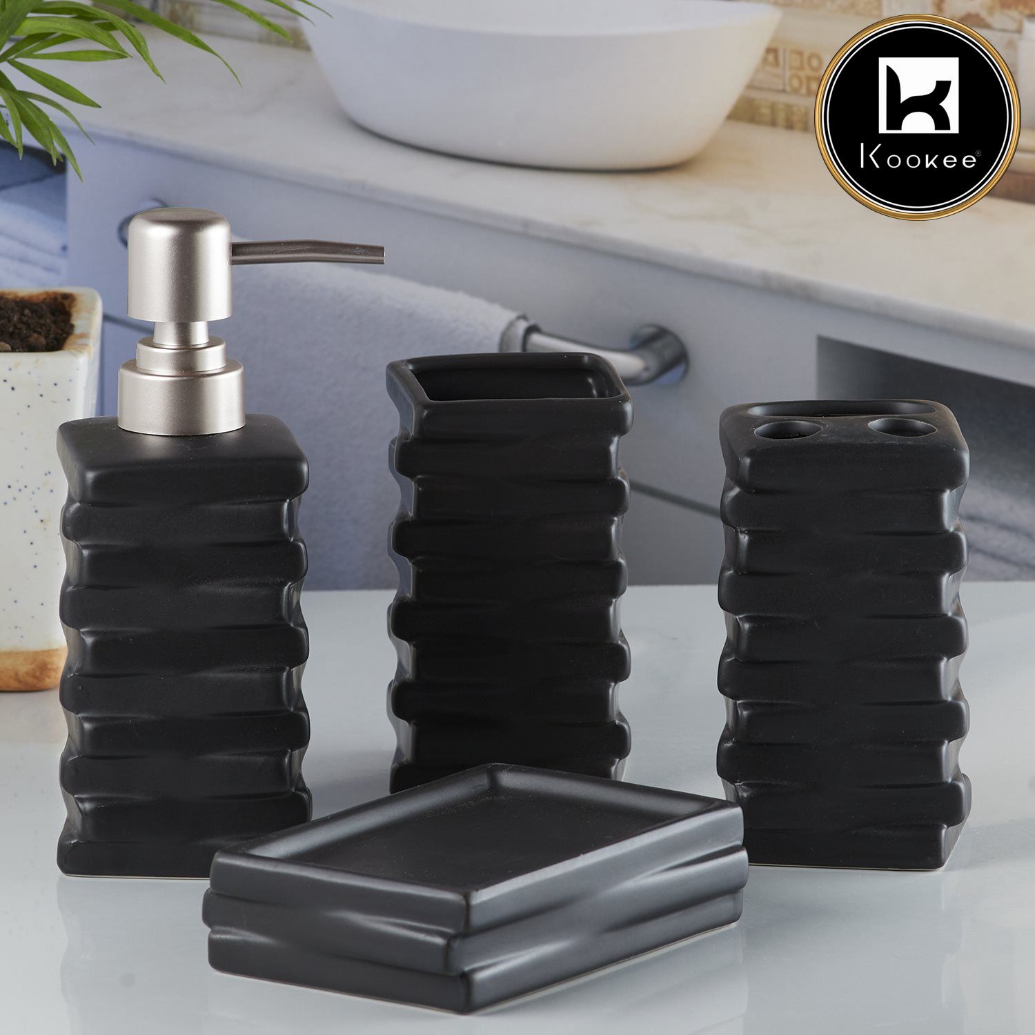 Kookee Ceramic Bathroom Sets, Black, ART10252