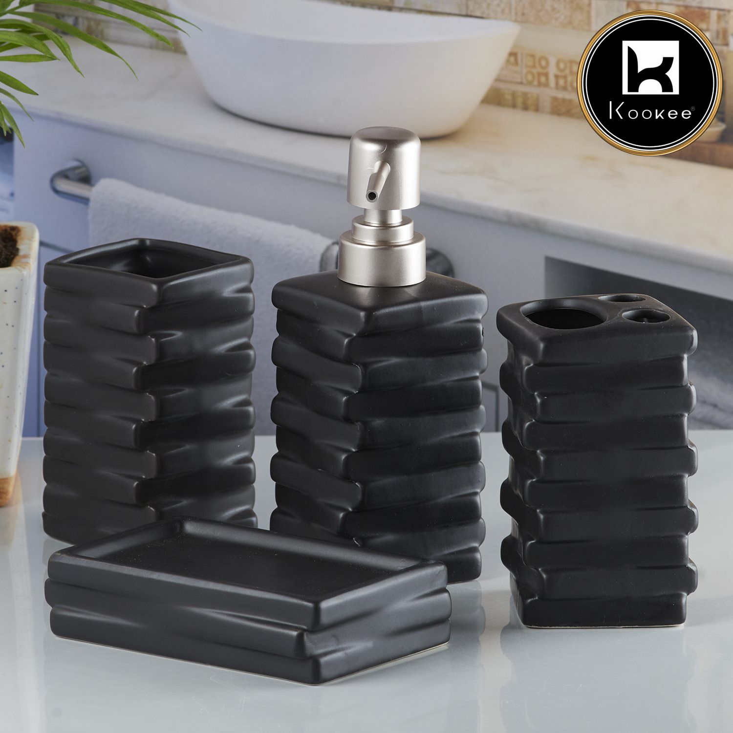 Kookee Ceramic Bathroom Sets, Black, ART10252
