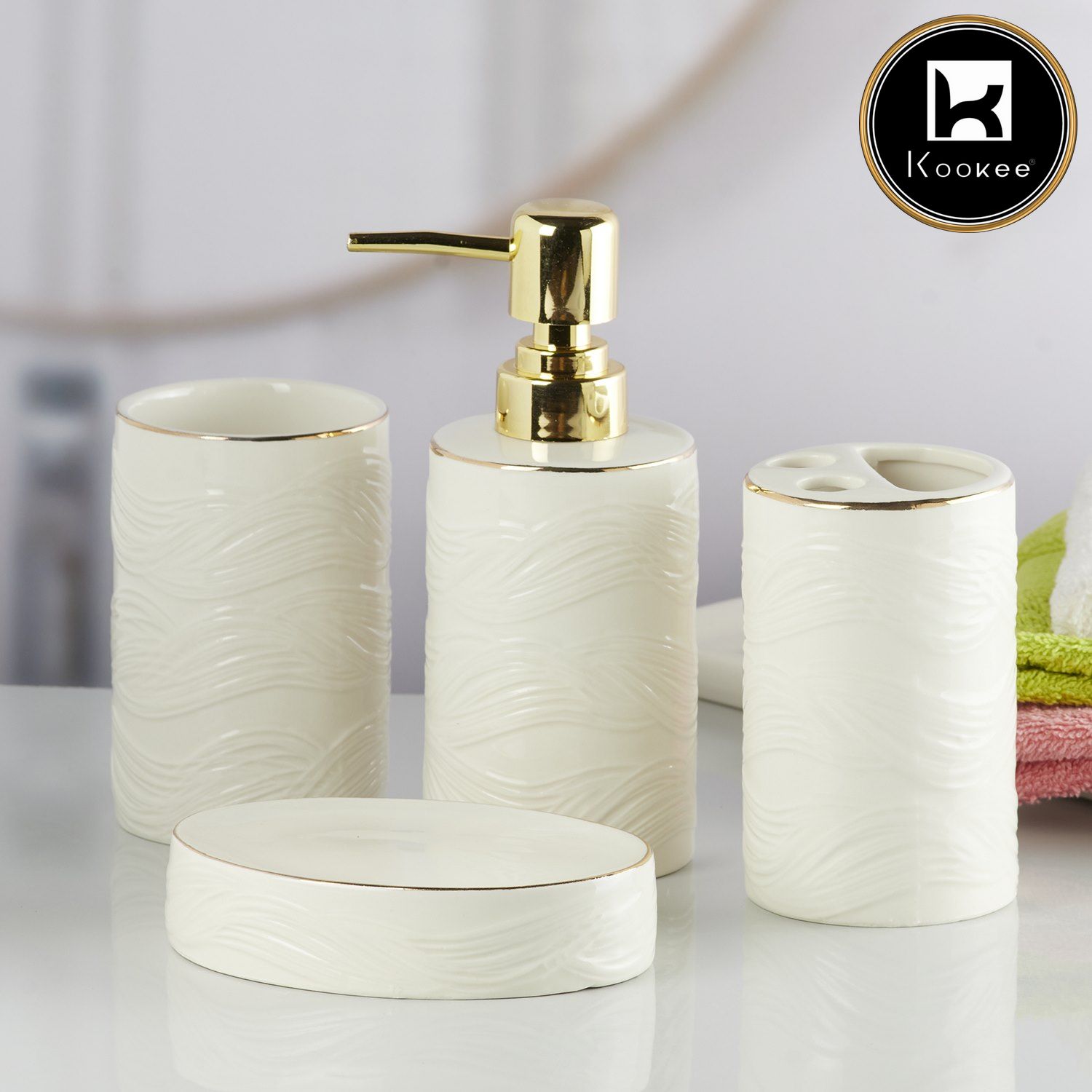 Kookee Ceramic Bathroom Sets, White, ART10253