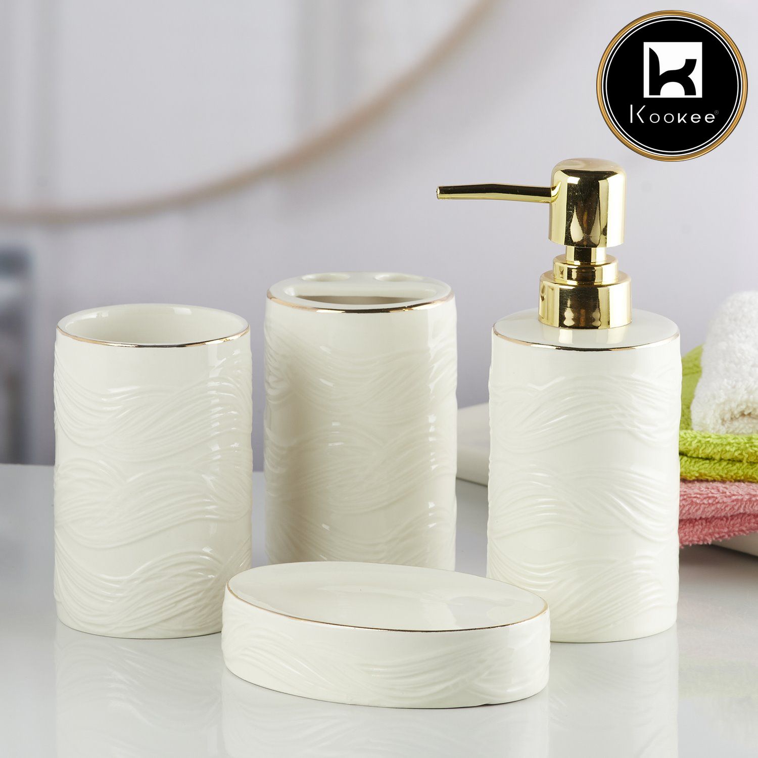 Kookee Ceramic Bathroom Sets, White, ART10253