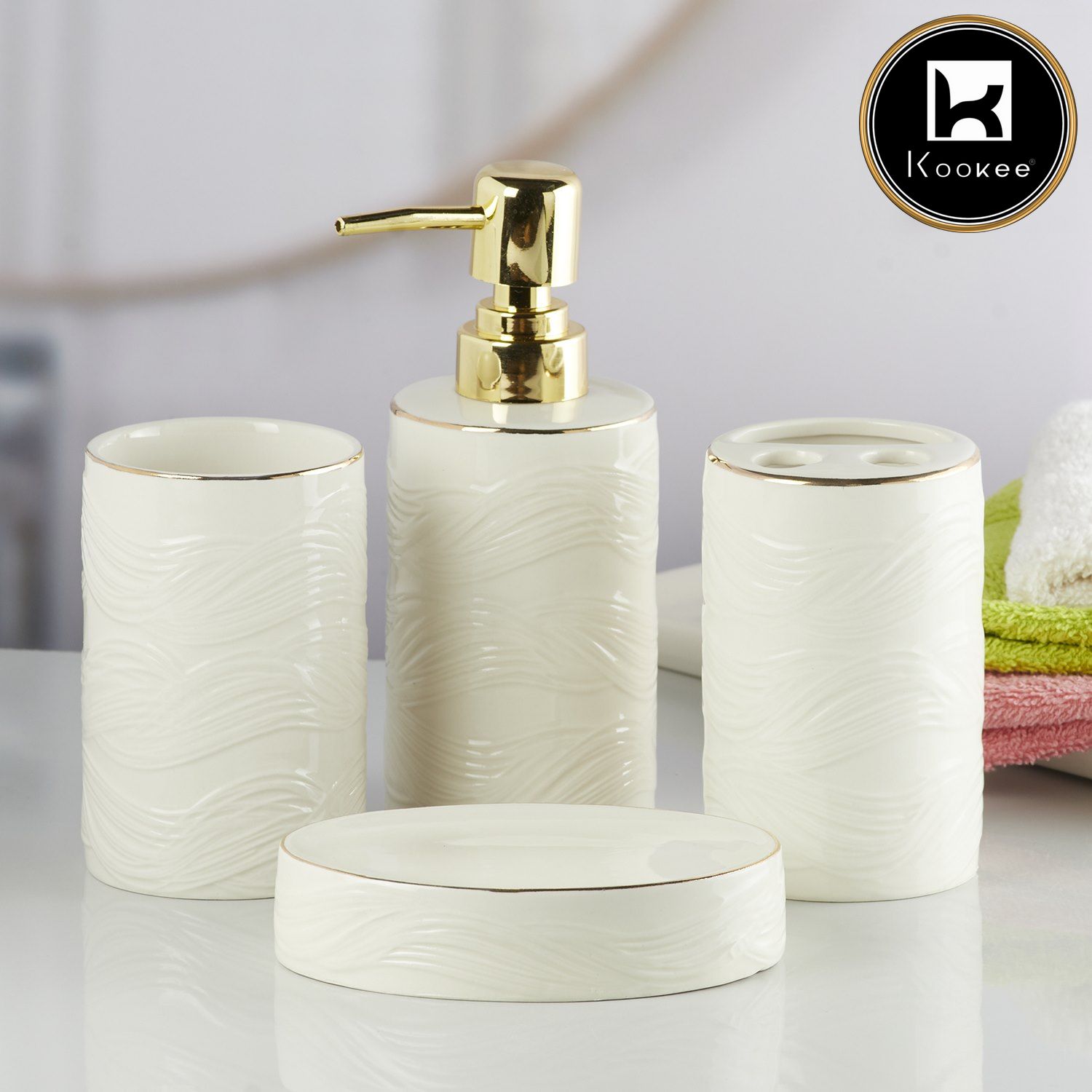 Kookee Ceramic Bathroom Sets, White, ART10253