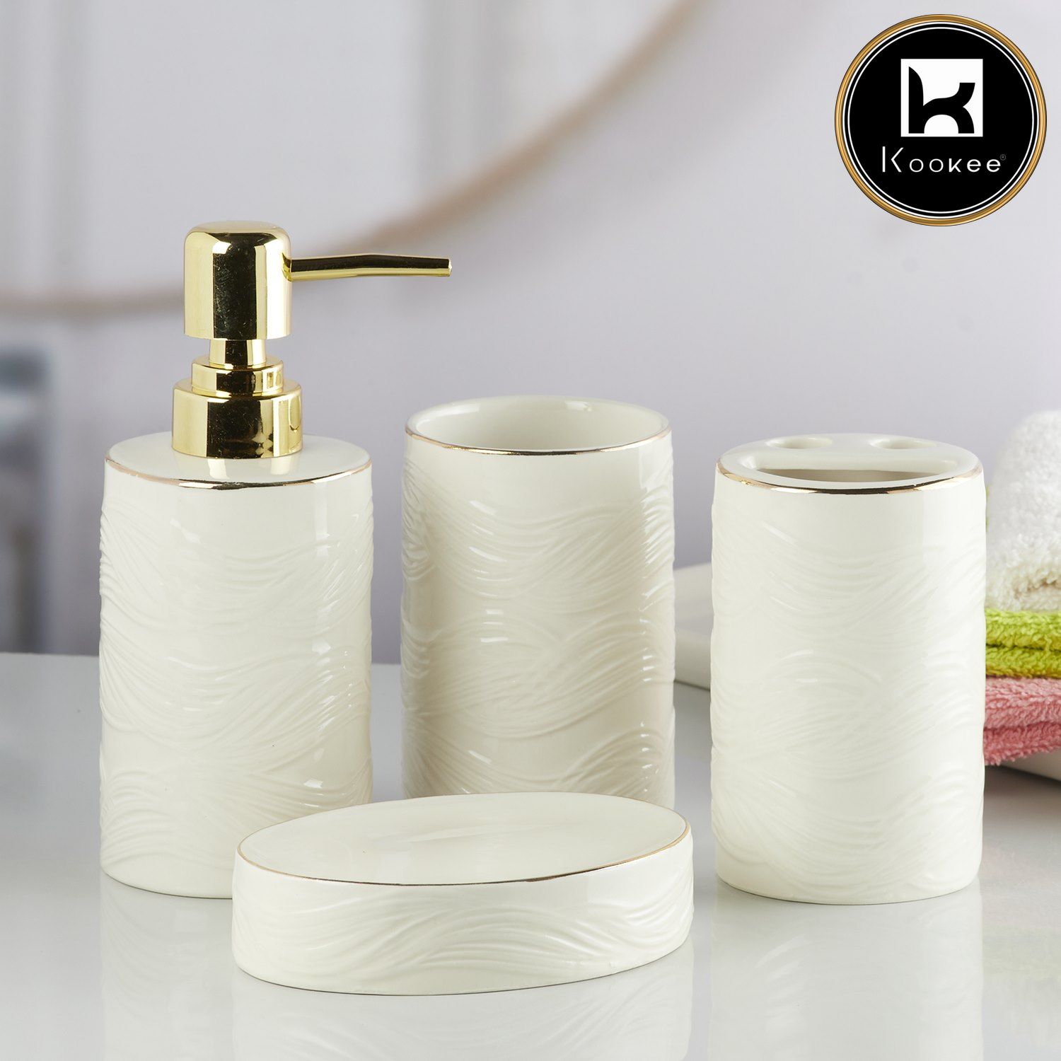 Ceramic Bathroom Set of 4 with Soap Dispenser (10253)