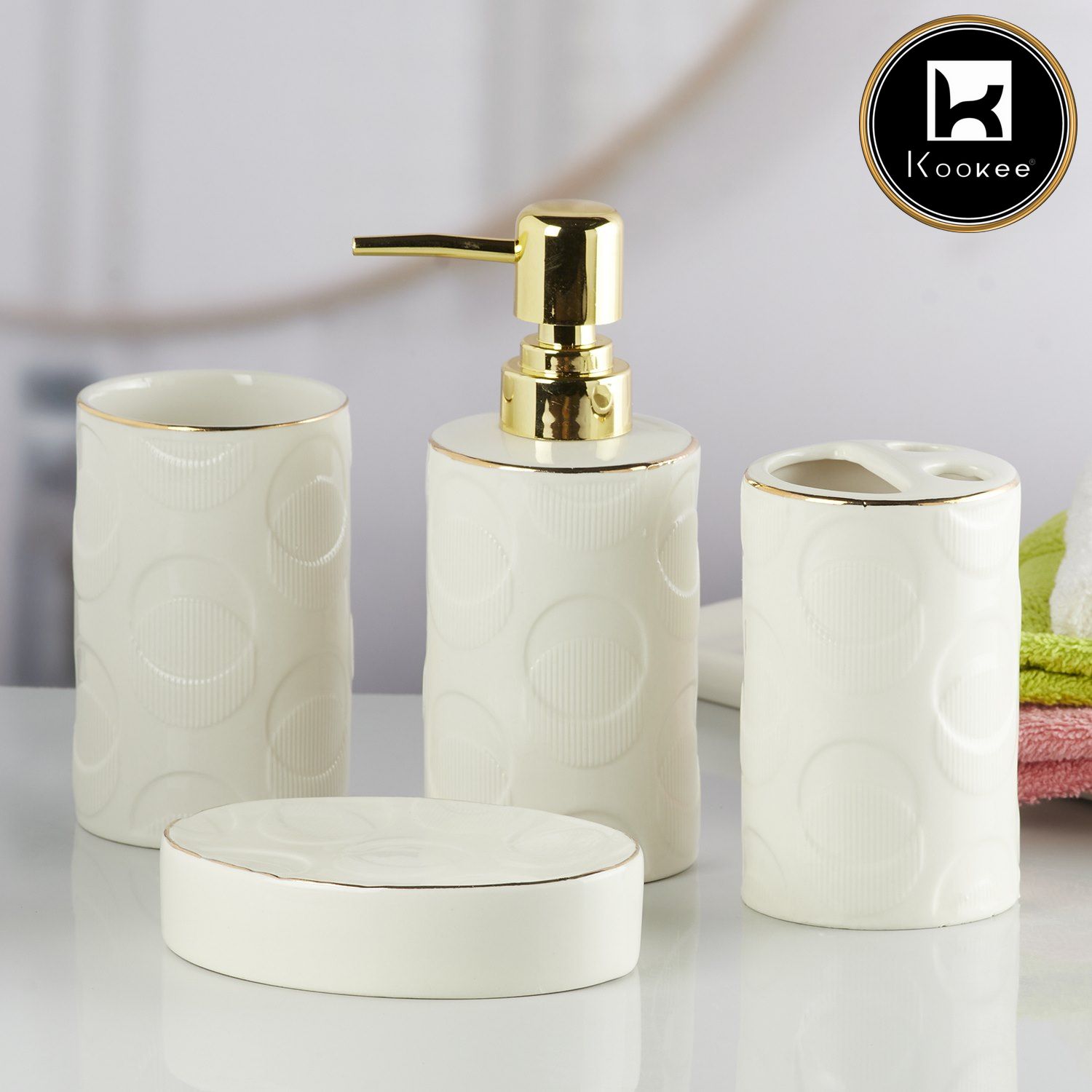 Kookee Ceramic Bathroom Sets, White, ART10254