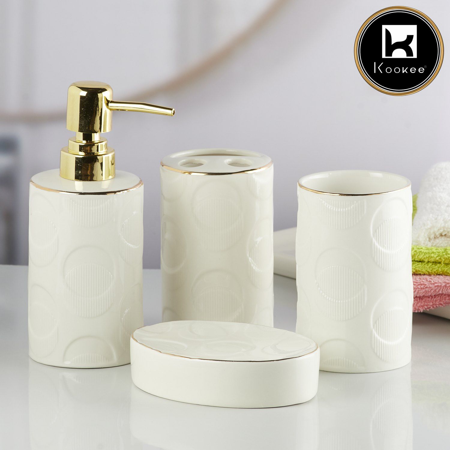 Kookee Ceramic Bathroom Sets, White, ART10254