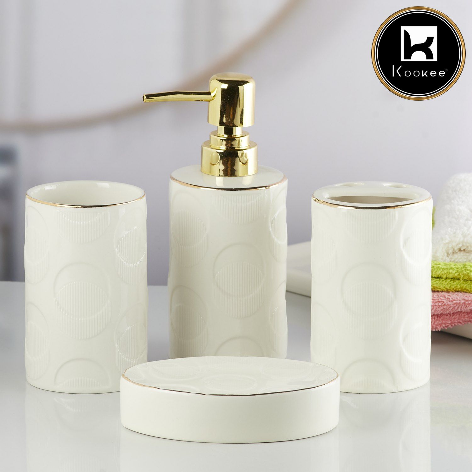 Kookee Ceramic Bathroom Sets, White, ART10254