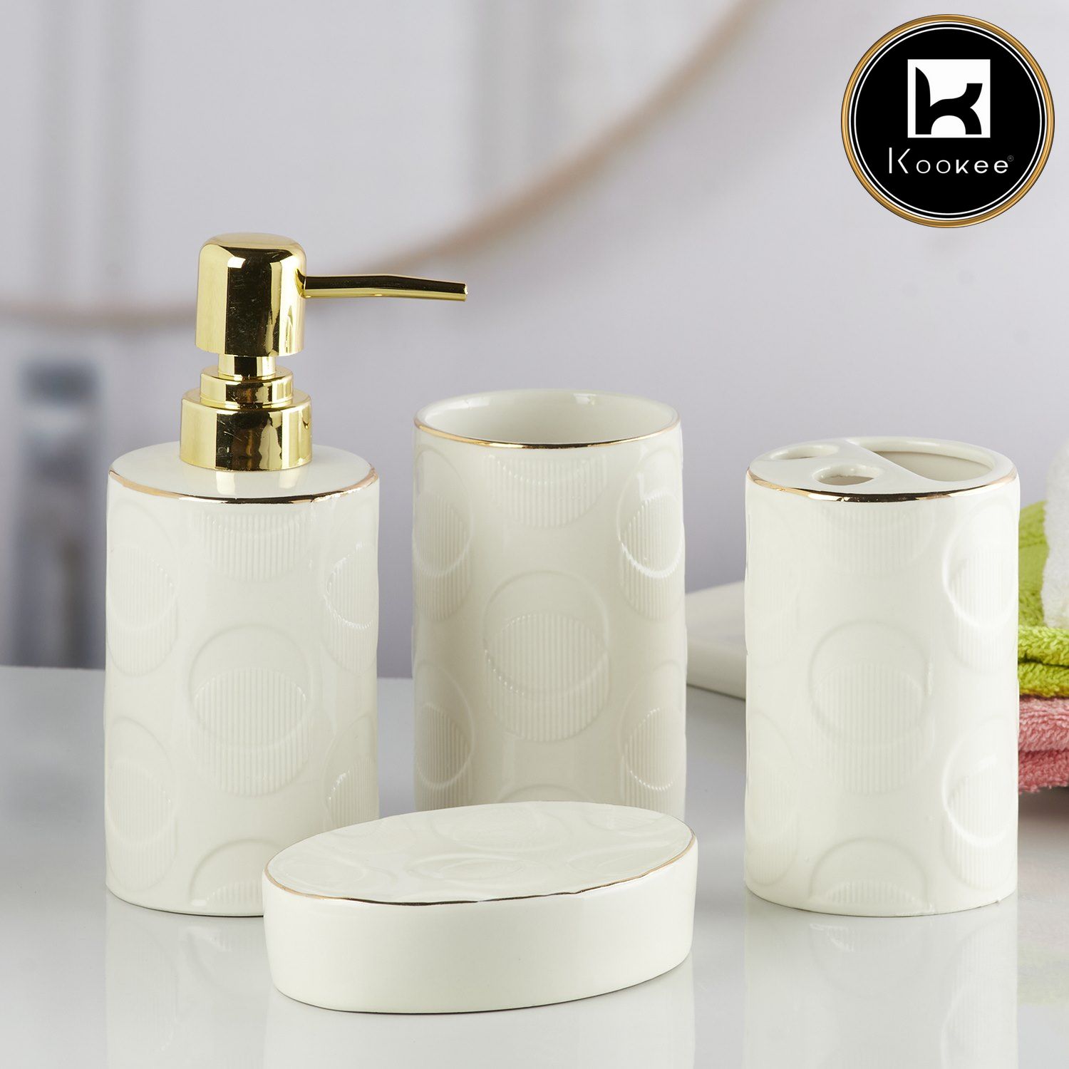 Kookee Ceramic Bathroom Sets, White, ART10254