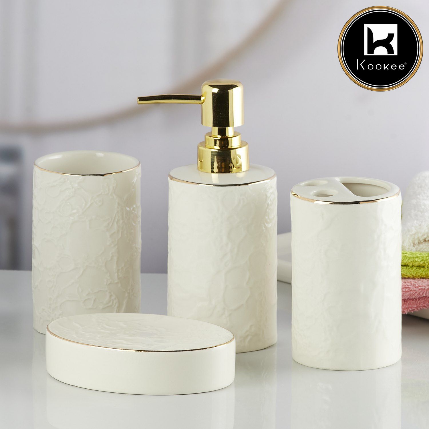Kookee Ceramic Bathroom Sets, White, ART10255