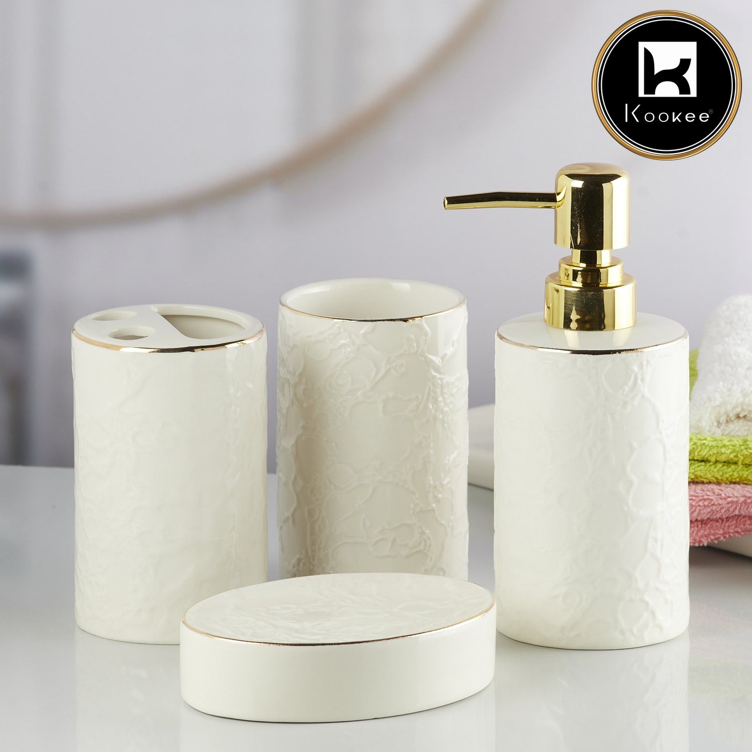 Kookee Ceramic Bathroom Sets, White, ART10255