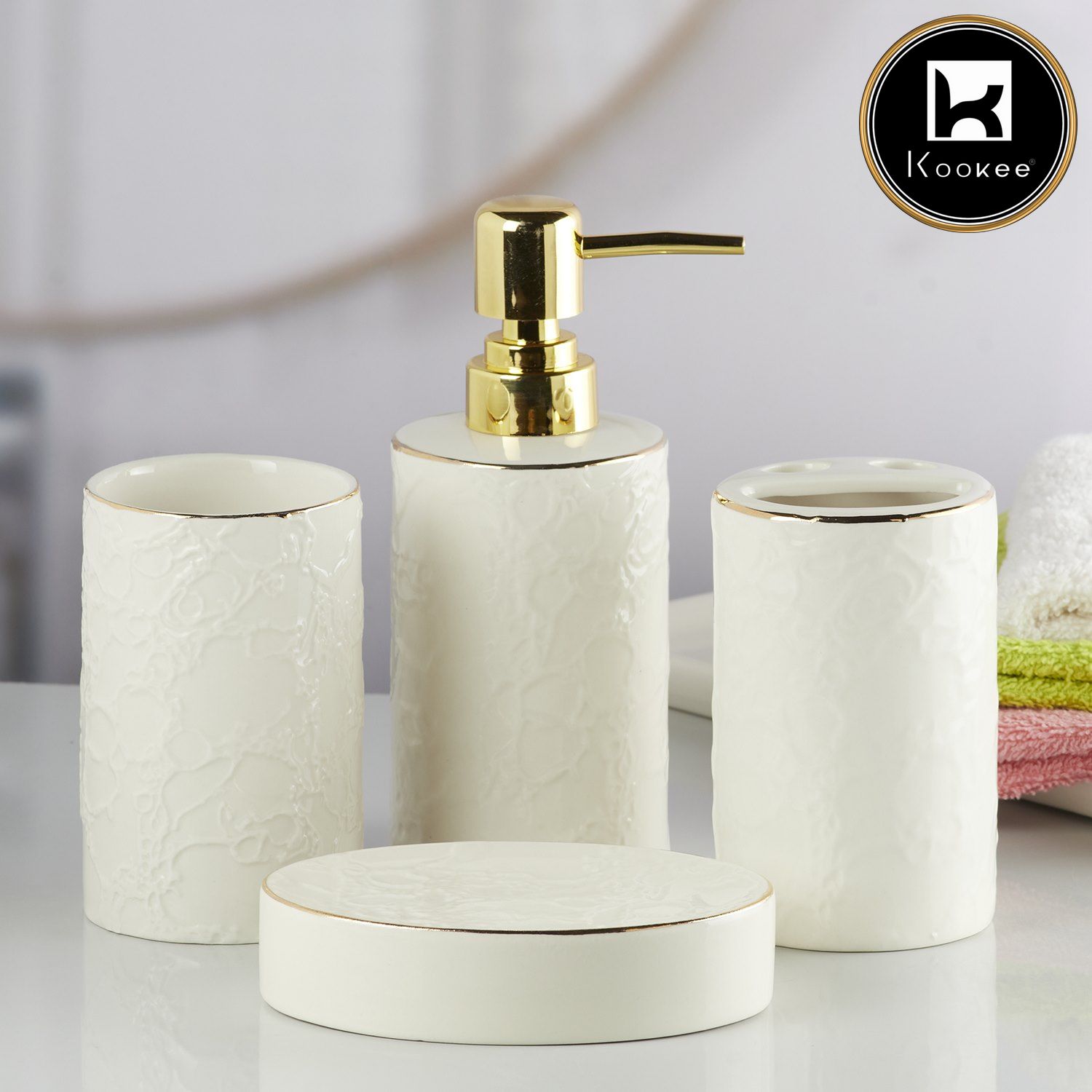 Kookee Ceramic Bathroom Sets, White, ART10255