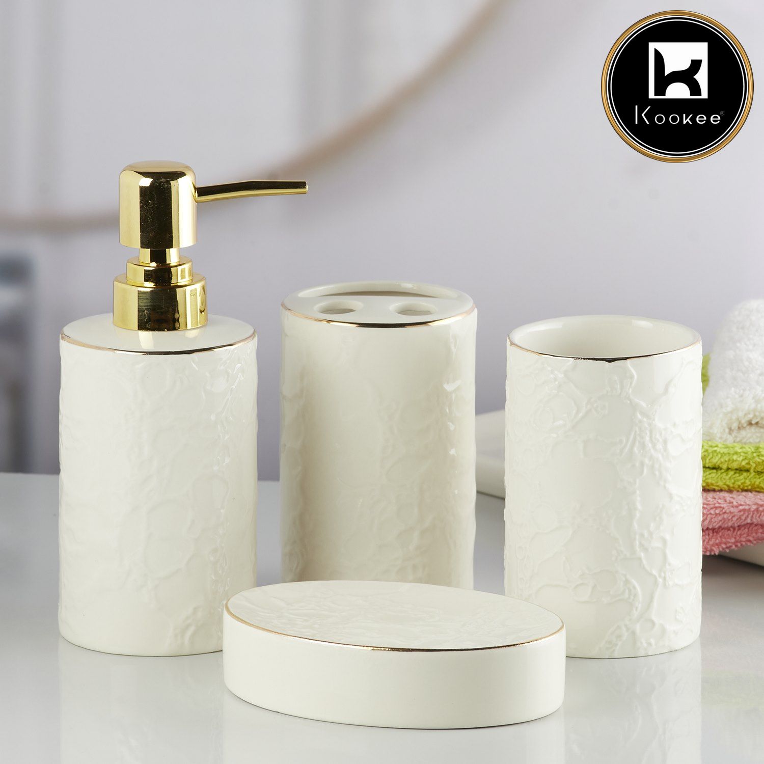 Ceramic Bathroom Set of 4 with Soap Dispenser (10255)