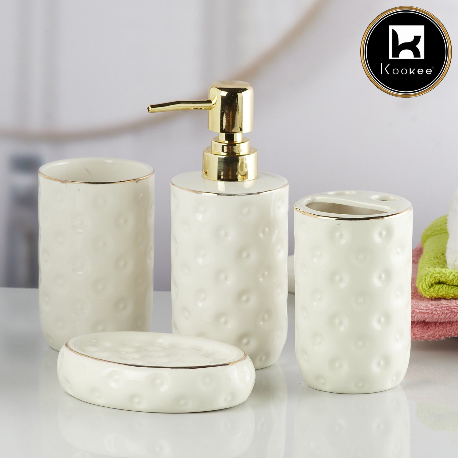 Ceramic Bathroom Set of 4 with Soap Dispenser (10256)