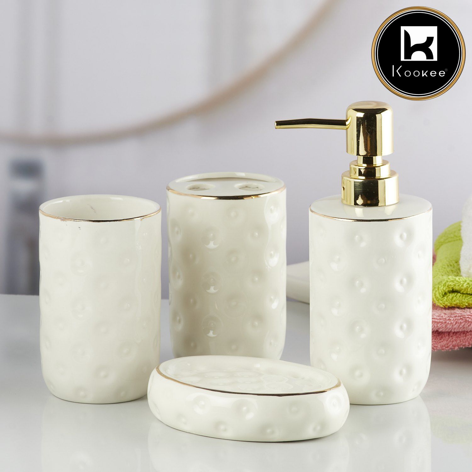 Ceramic Bathroom Set of 4 with Soap Dispenser (10256)