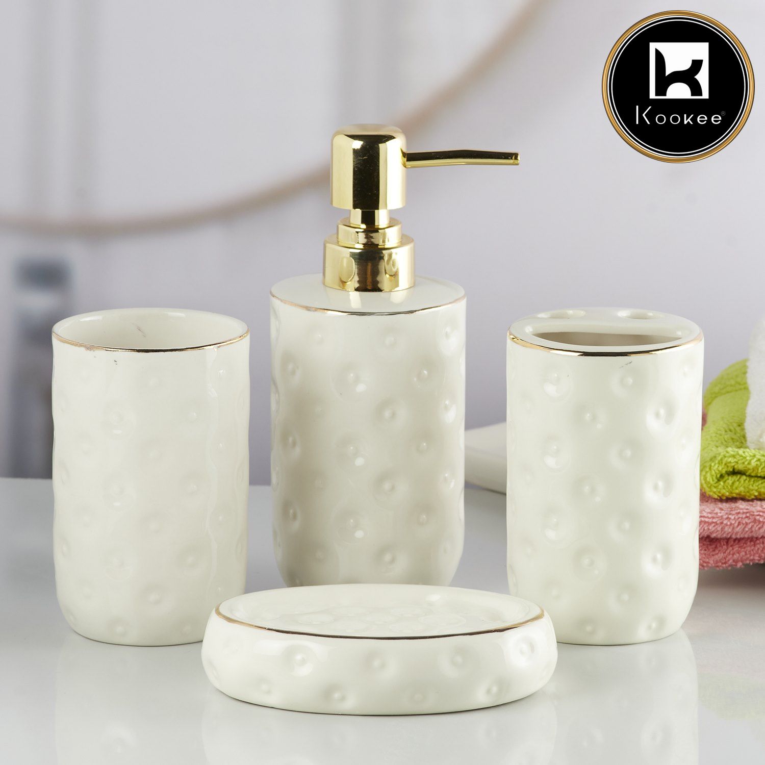 Kookee Ceramic Bathroom Sets, White, ART10256