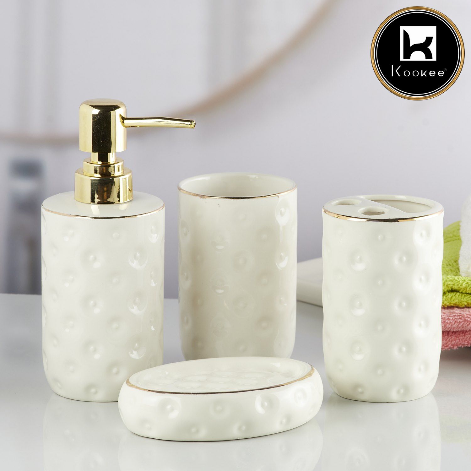 Kookee Ceramic Bathroom Sets, White, ART10256