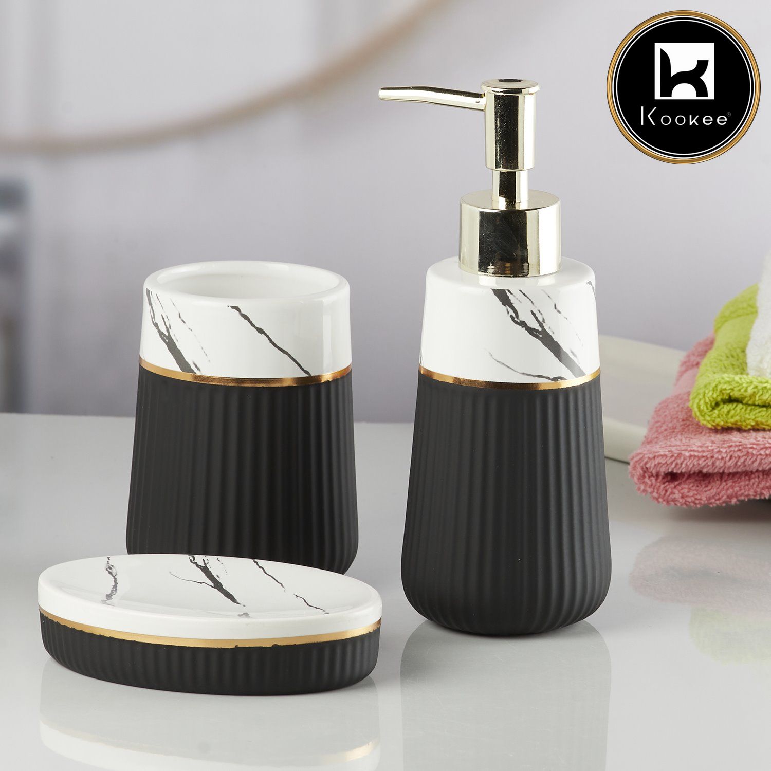 Kookee Ceramic Bathroom Sets, Black, ART10257