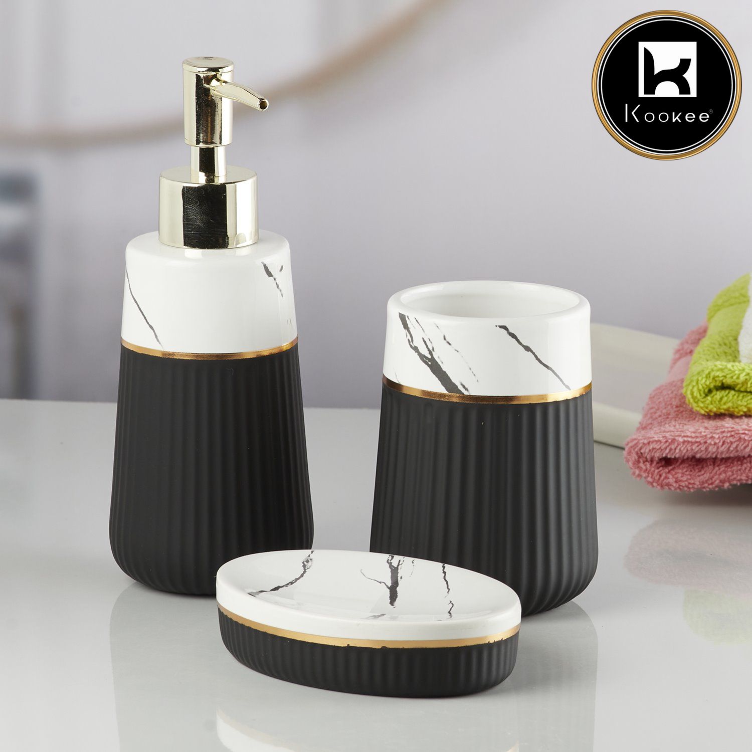 Kookee Ceramic Bathroom Sets, Black, ART10257