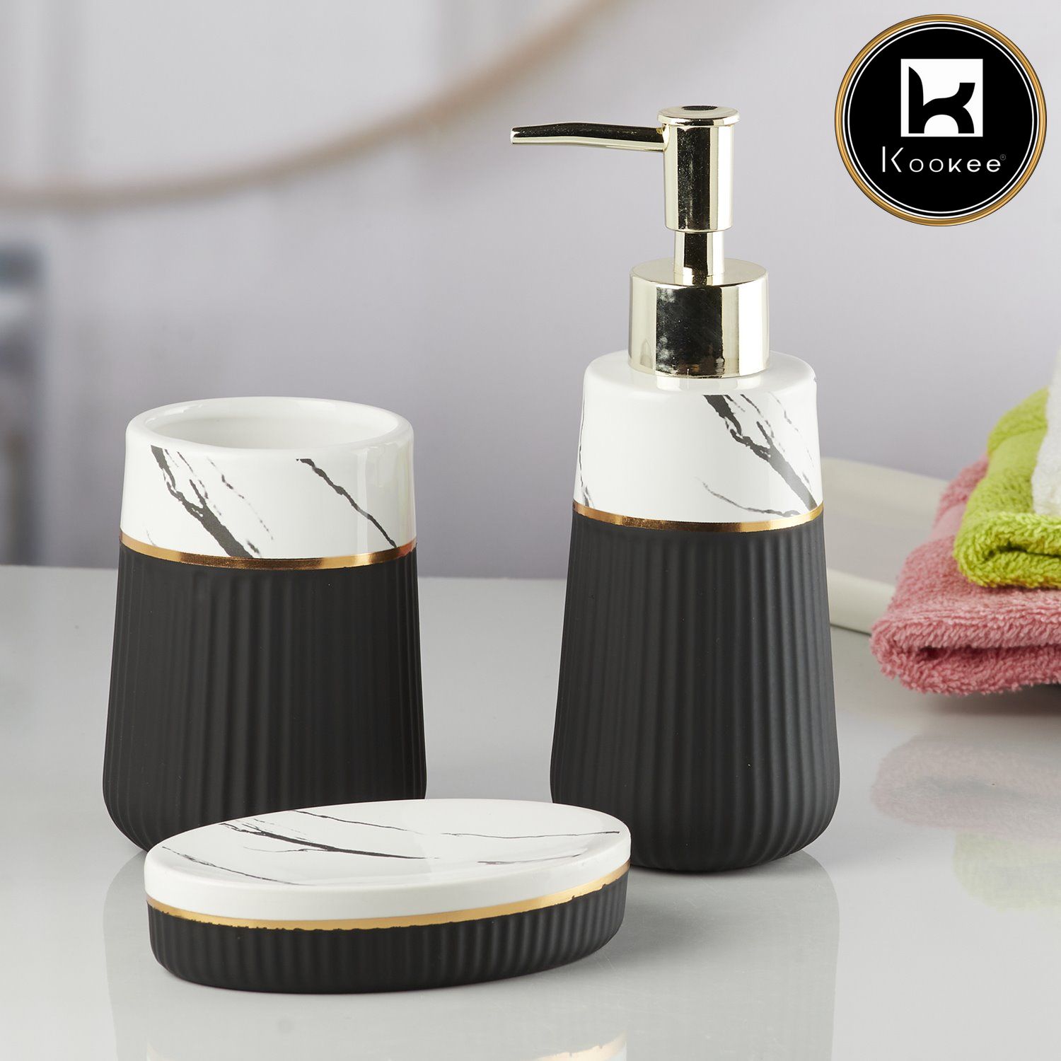 Kookee Ceramic Bathroom Sets, Black, ART10257