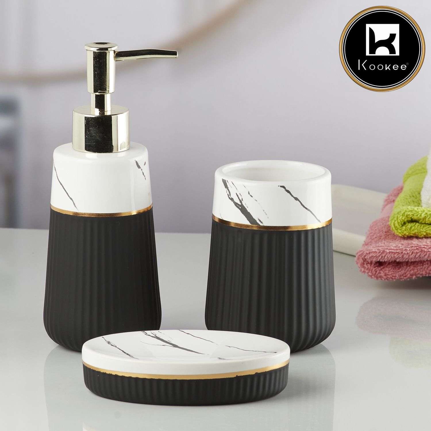 Kookee Ceramic Bathroom Sets, Black, ART10257