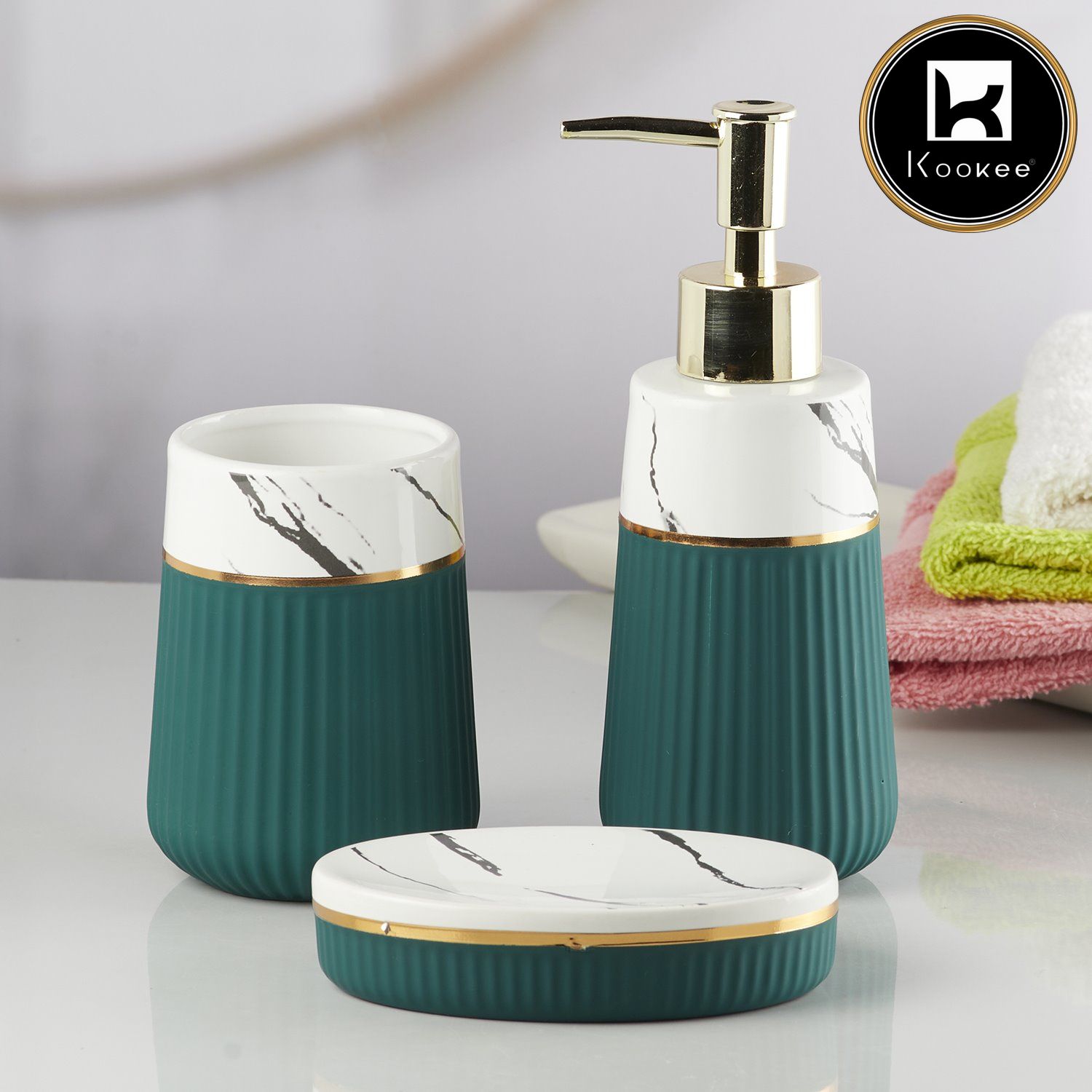 Kookee Ceramic Bathroom Sets, Green, ART10258