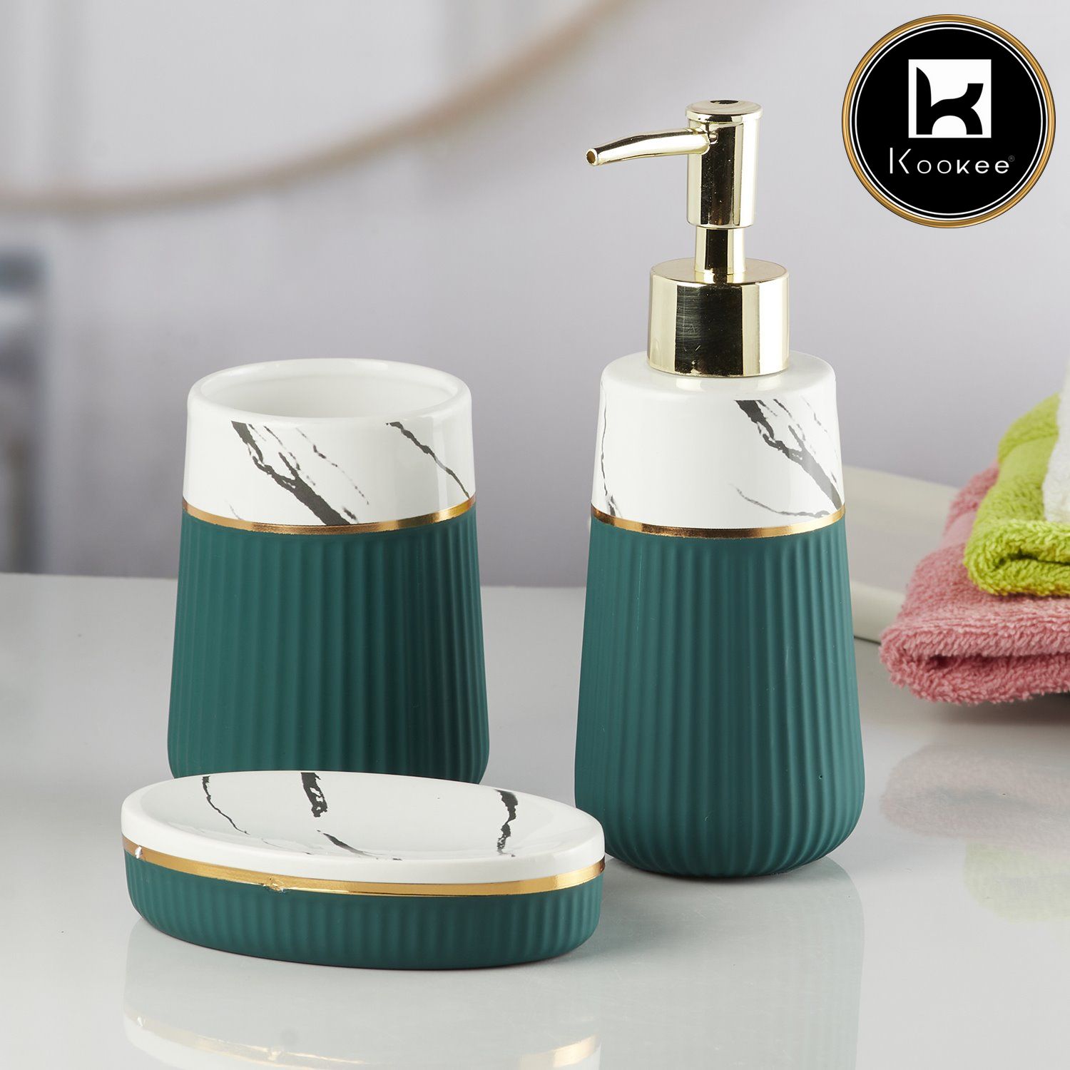 Kookee Ceramic Bathroom Sets, Green, ART10258