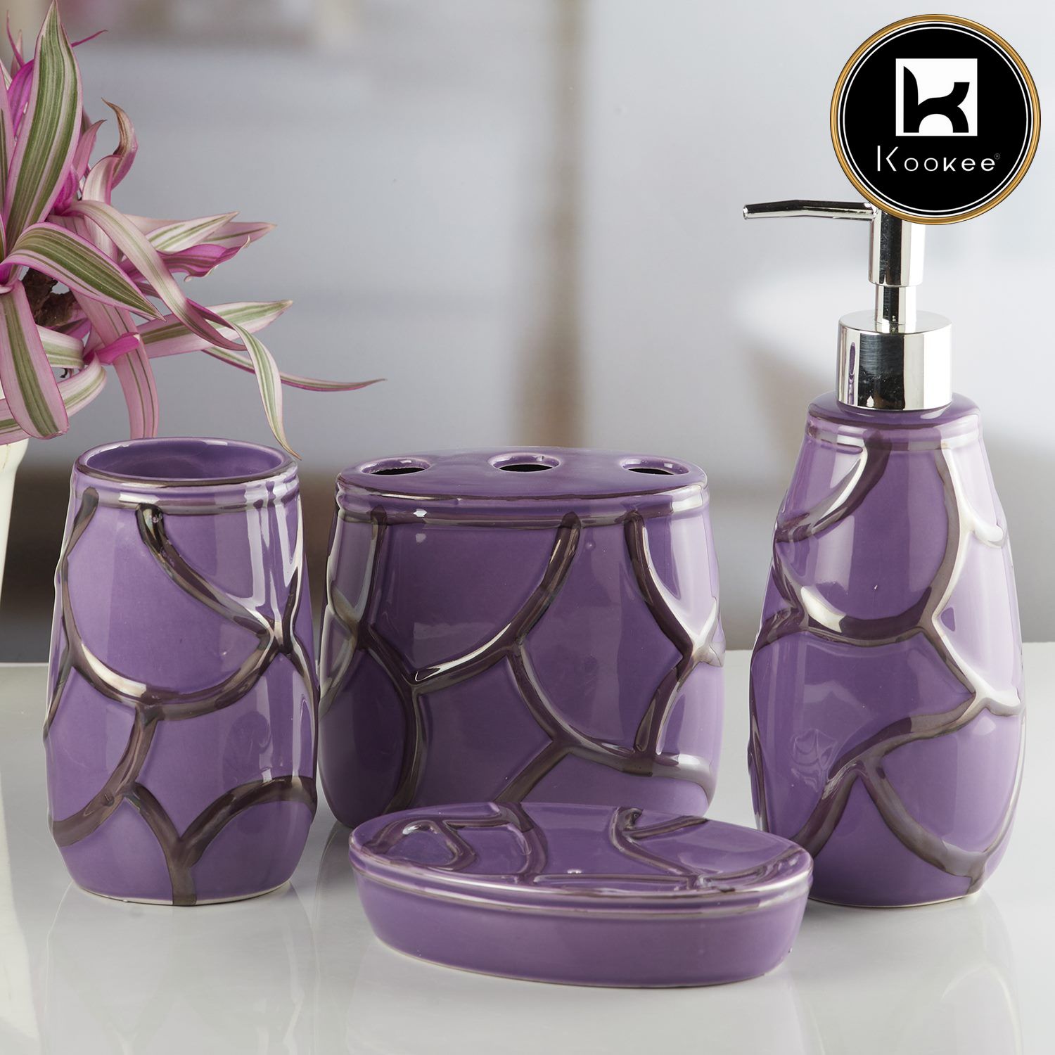 Kookee Ceramic Bathroom Sets, Purple, ART10259