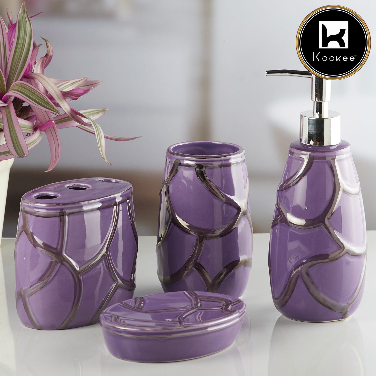 Kookee Ceramic Bathroom Sets, Purple, ART10259