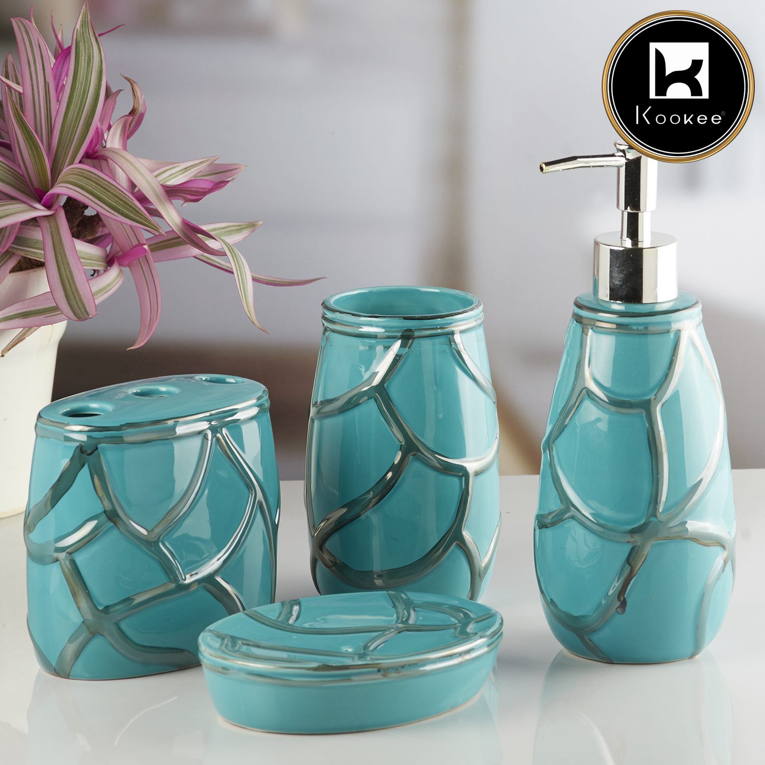 Ceramic Bathroom Set of 4 with Soap Dispenser (V-CBS-102)