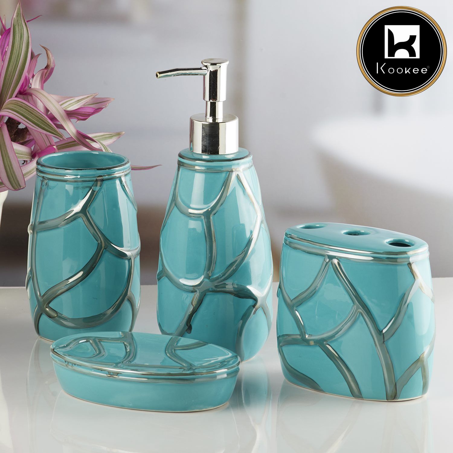 Ceramic Bathroom Set of 4 with Soap Dispenser (10260)