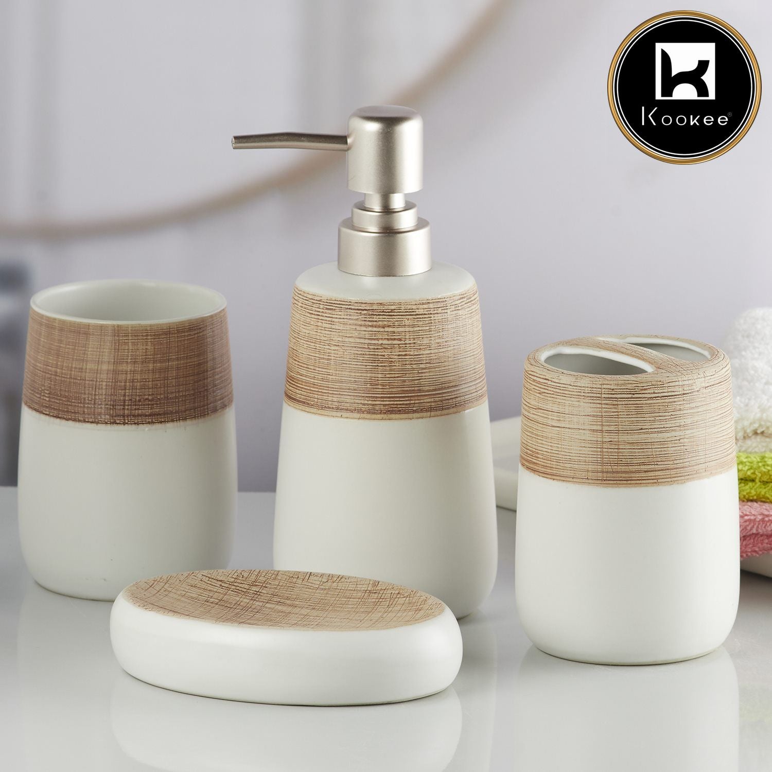 Kookee Ceramic Bathroom Sets, Beige, ART10261