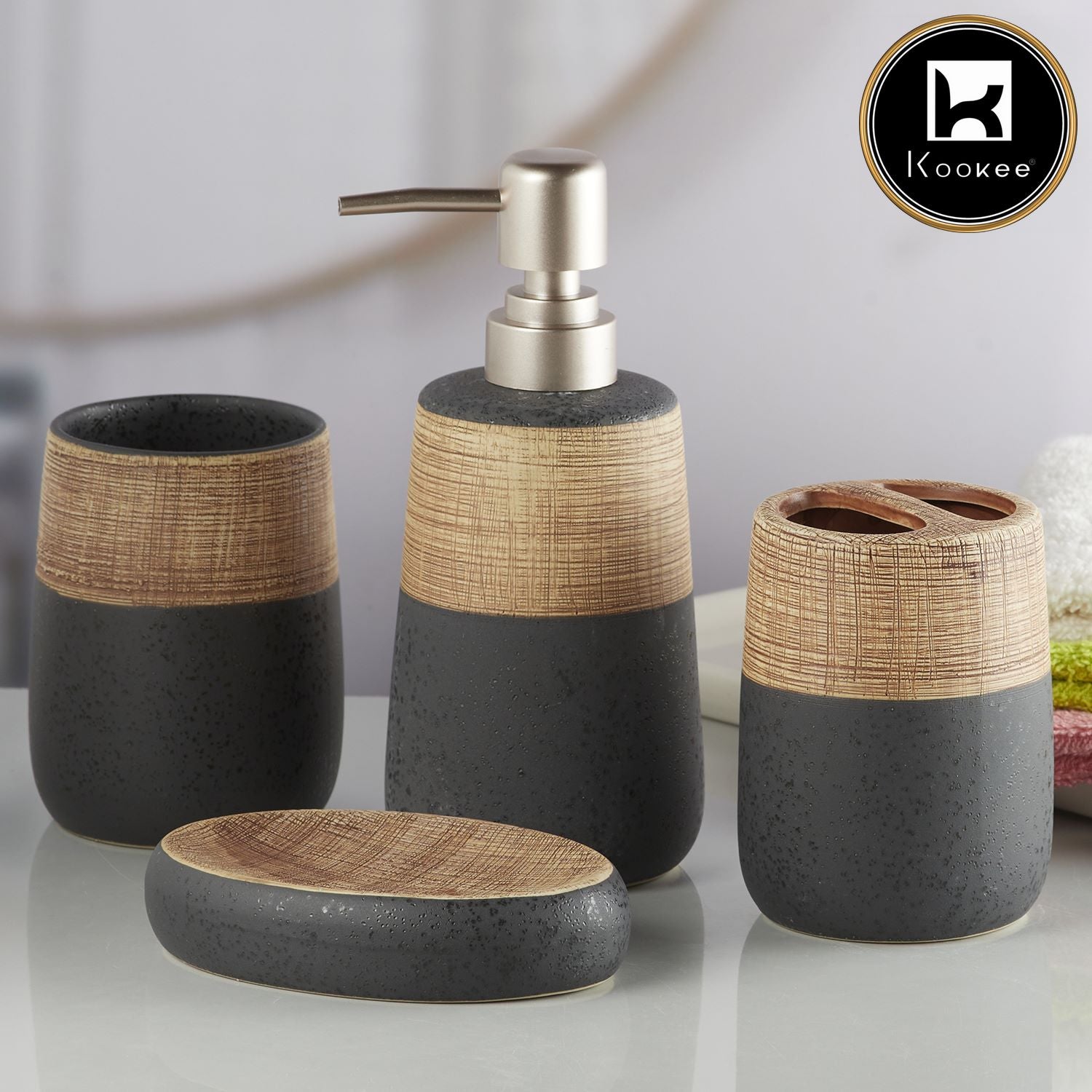 Kookee Ceramic Bathroom Sets, Black, ART10262