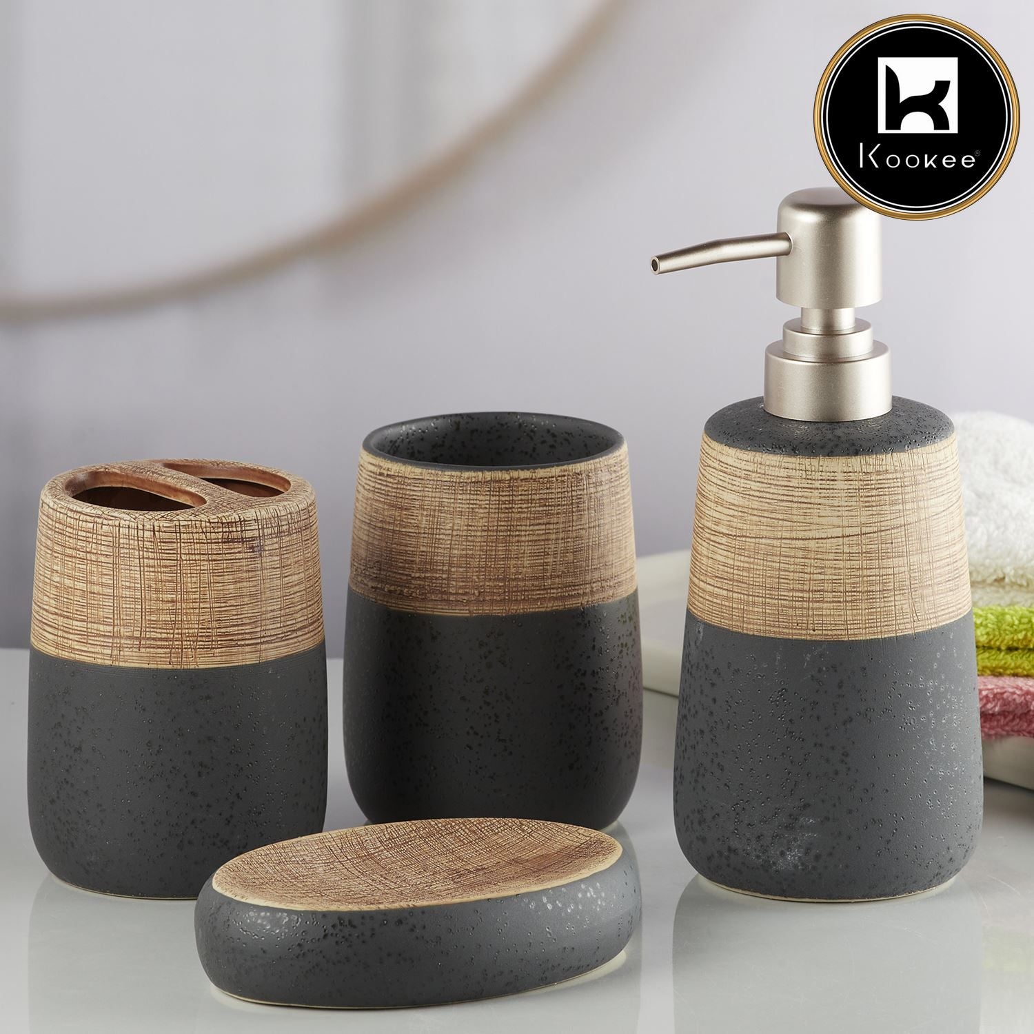 Kookee Ceramic Bathroom Sets, Black, ART10262