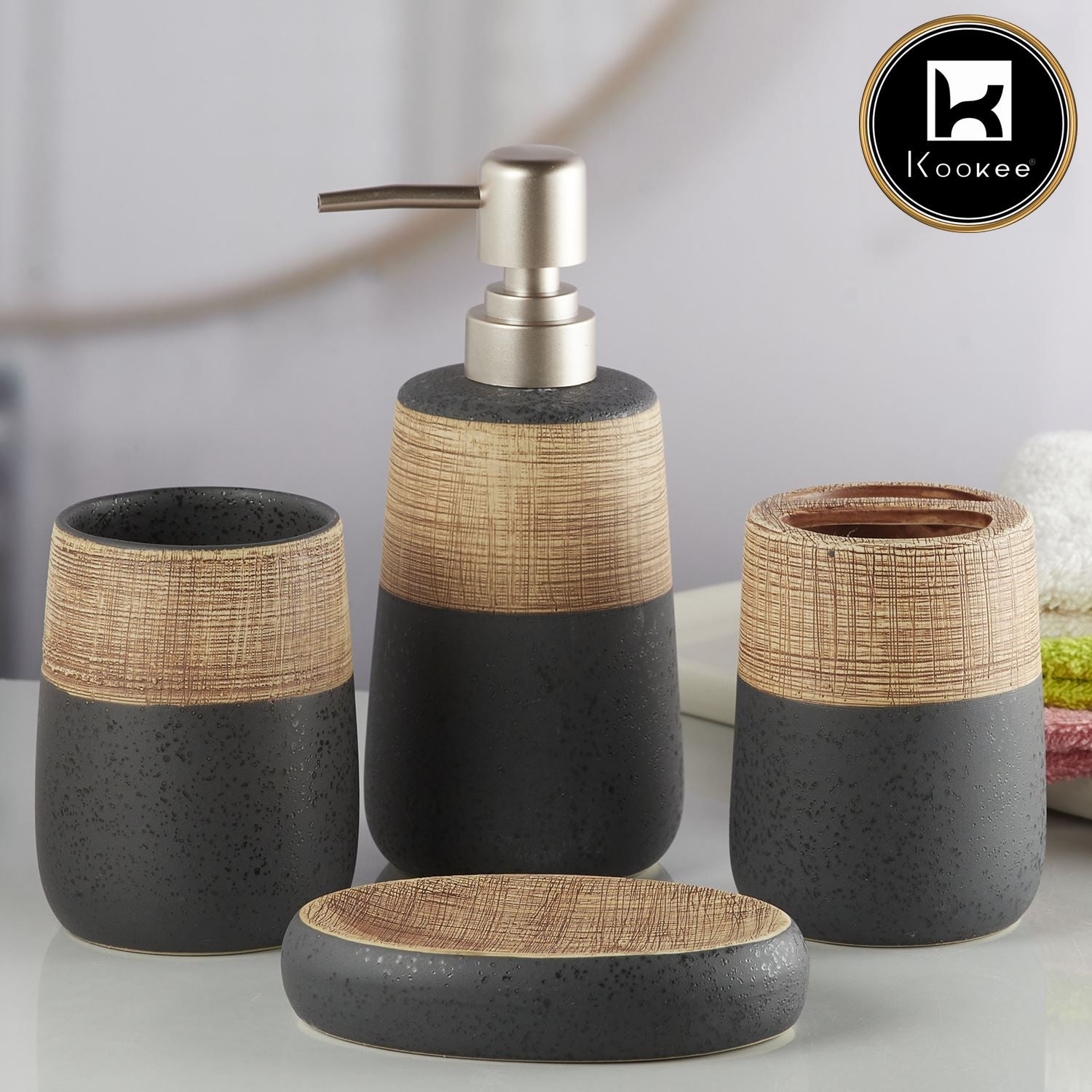 Kookee Ceramic Bathroom Sets, Black, ART10262
