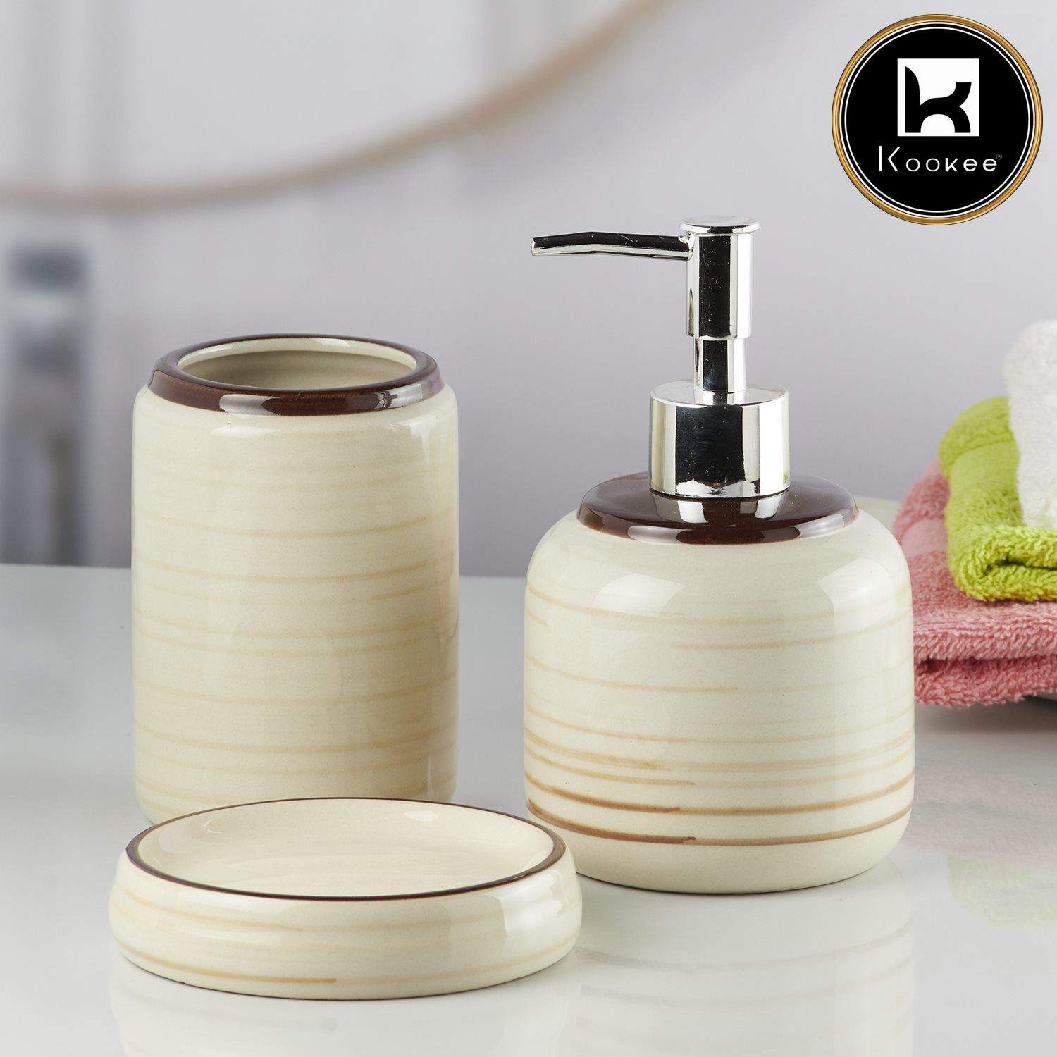 Ceramic Bathroom Set of 3 with Soap Dispenser (10263)