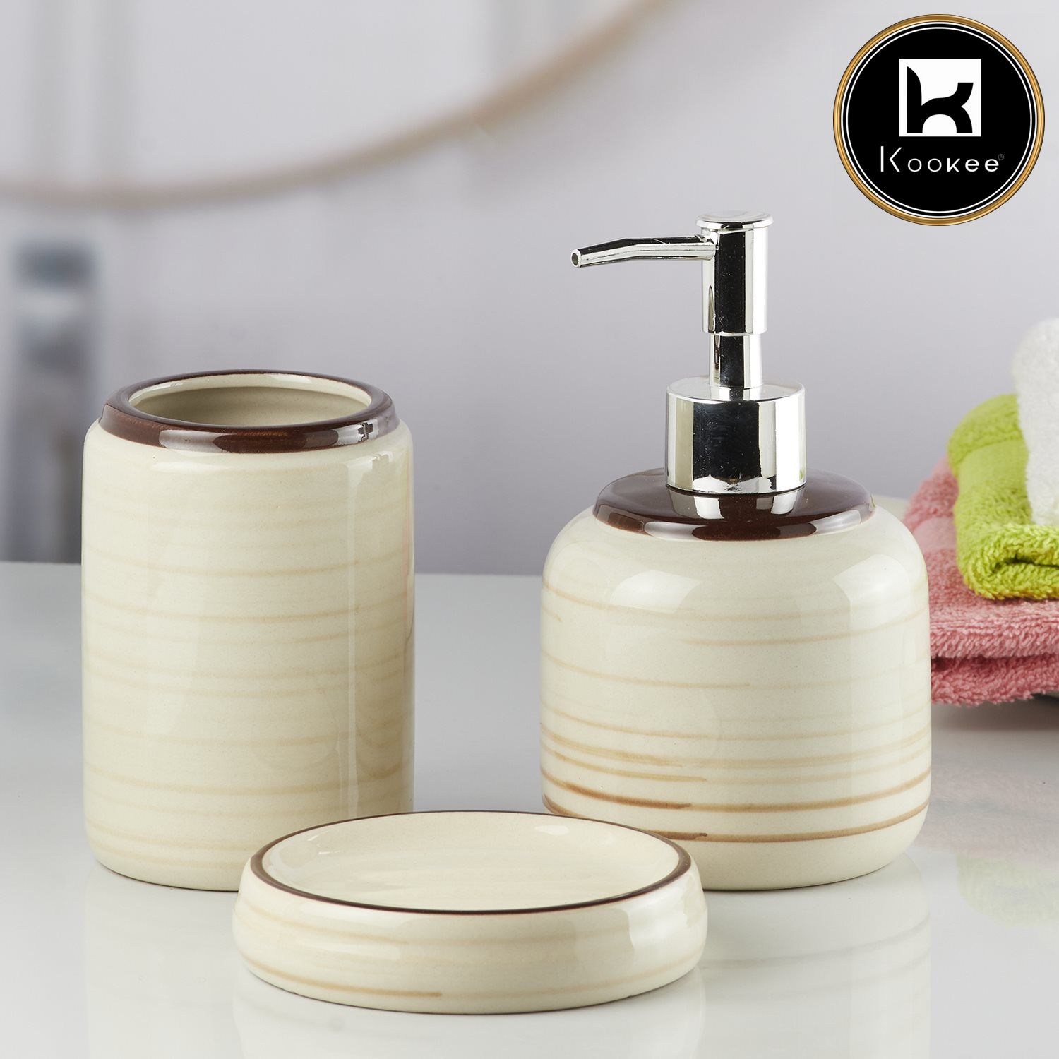 Kookee Ceramic Bathroom Sets, Beige, ART10263