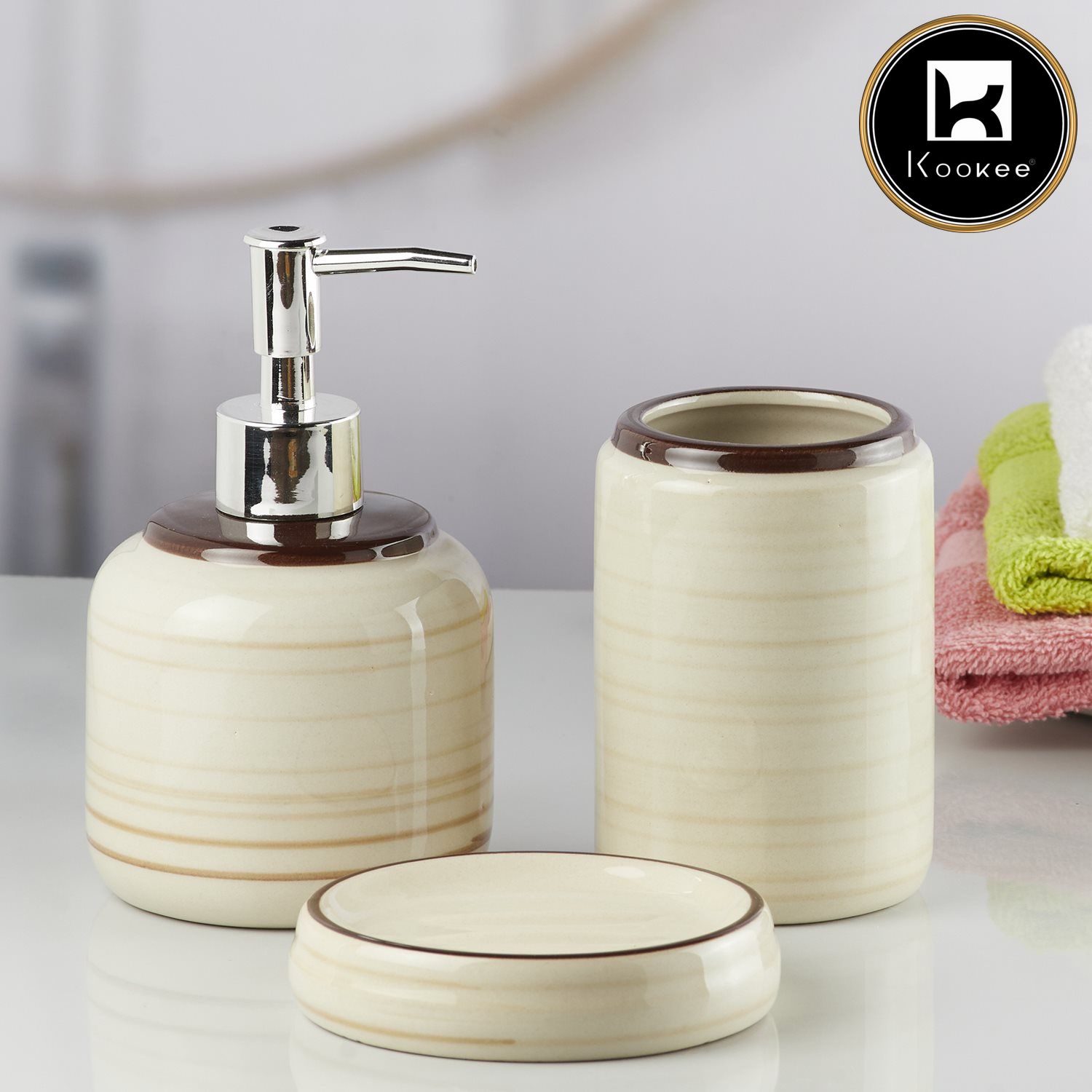 Kookee Ceramic Bathroom Sets, Beige, ART10263